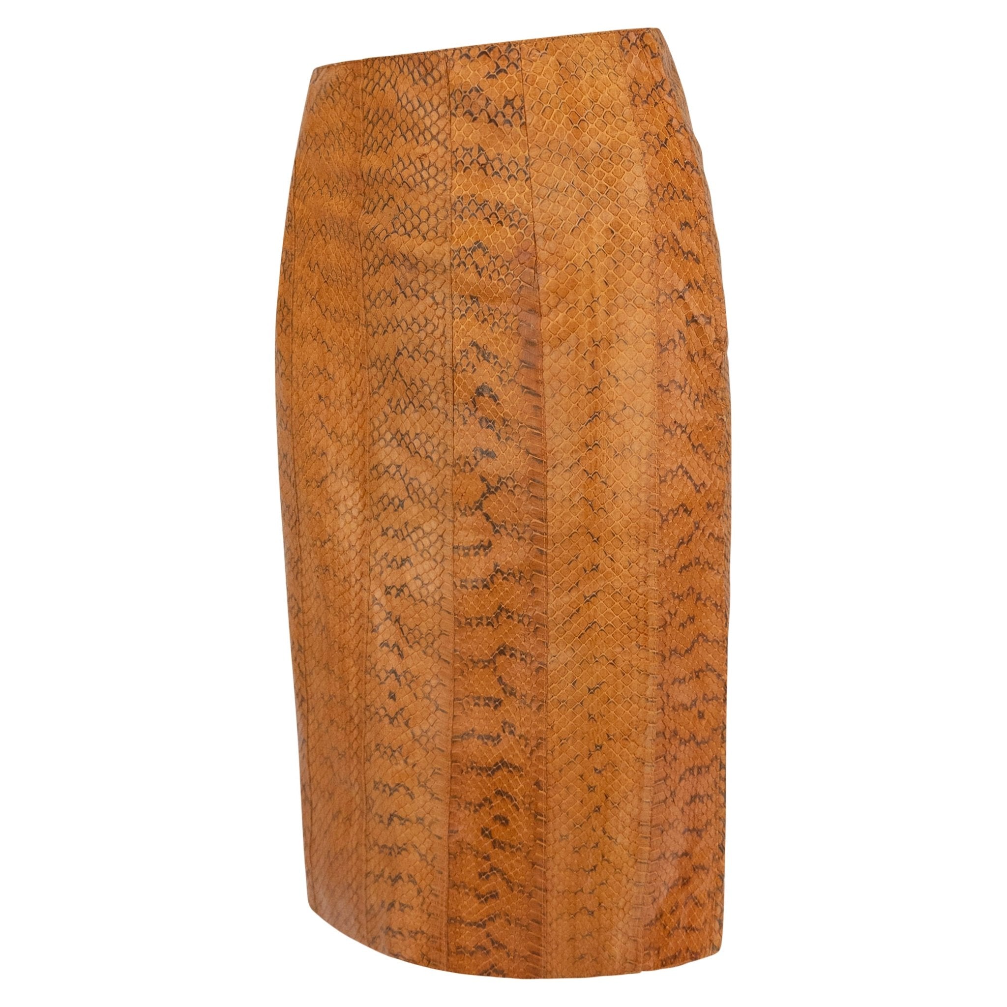 Early 2000s Miu Miu Orange Genuine Python Leather Knee - Length Pencil Skirt - RealList