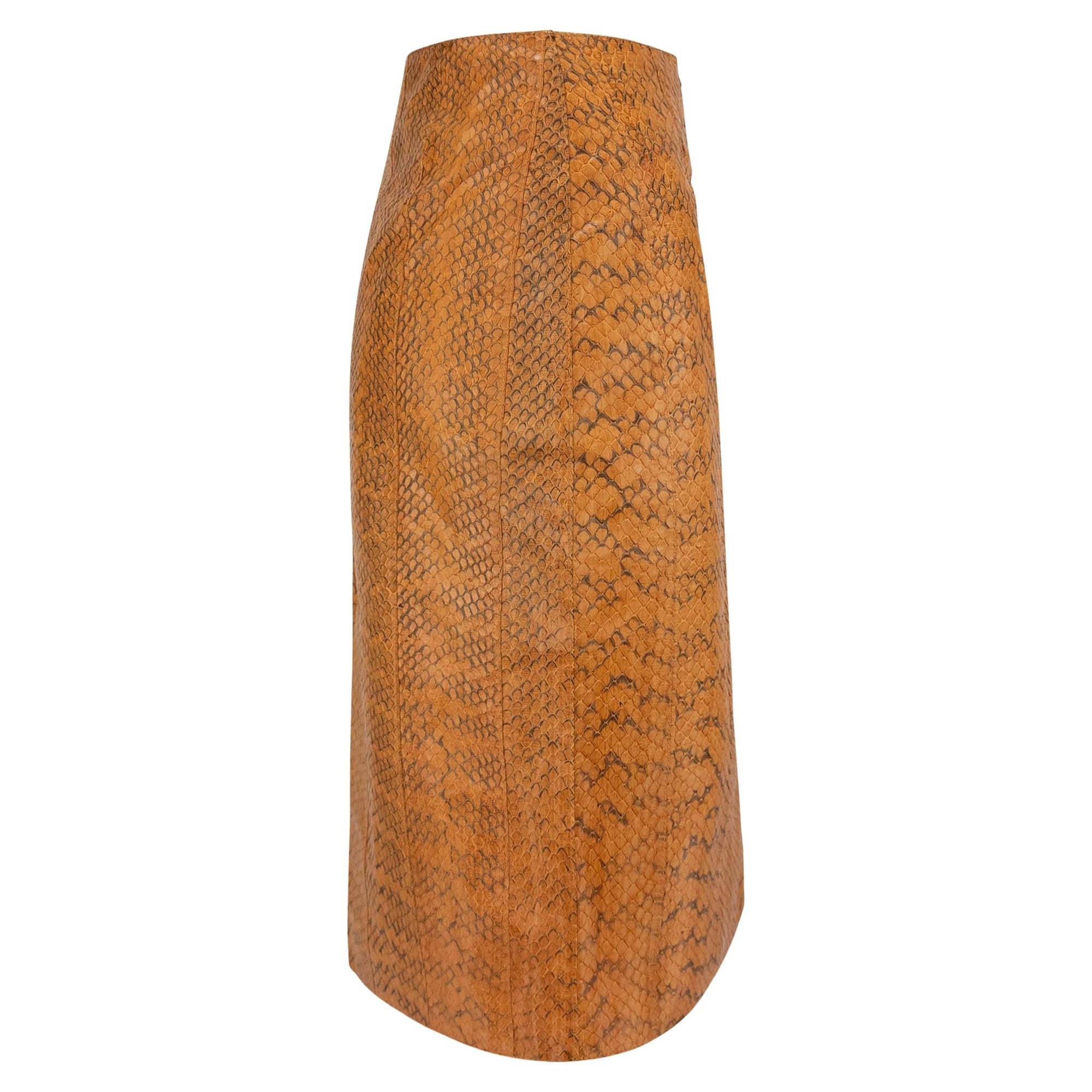 Early 2000s Miu Miu Orange Genuine Python Leather Knee - Length Pencil Skirt - RealList