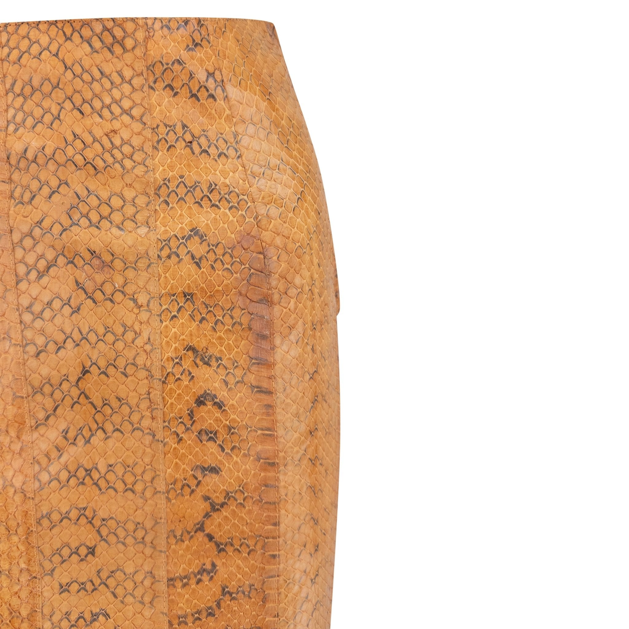 Early 2000s Miu Miu Orange Genuine Python Leather Knee - Length Pencil Skirt - RealList