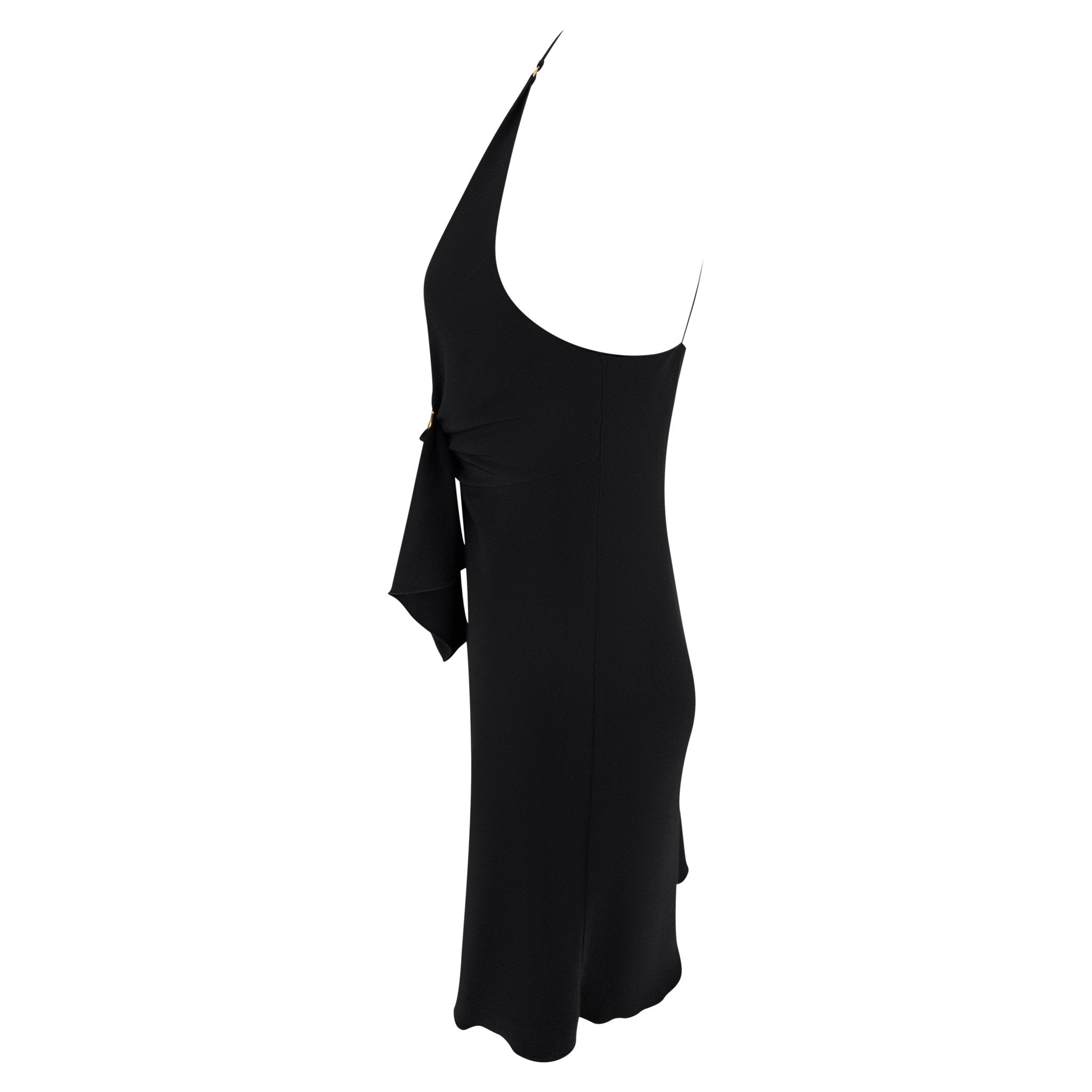 Early 2000s Prada Black Silk Gold Buckle Detail Mini Slip Dress - RealList