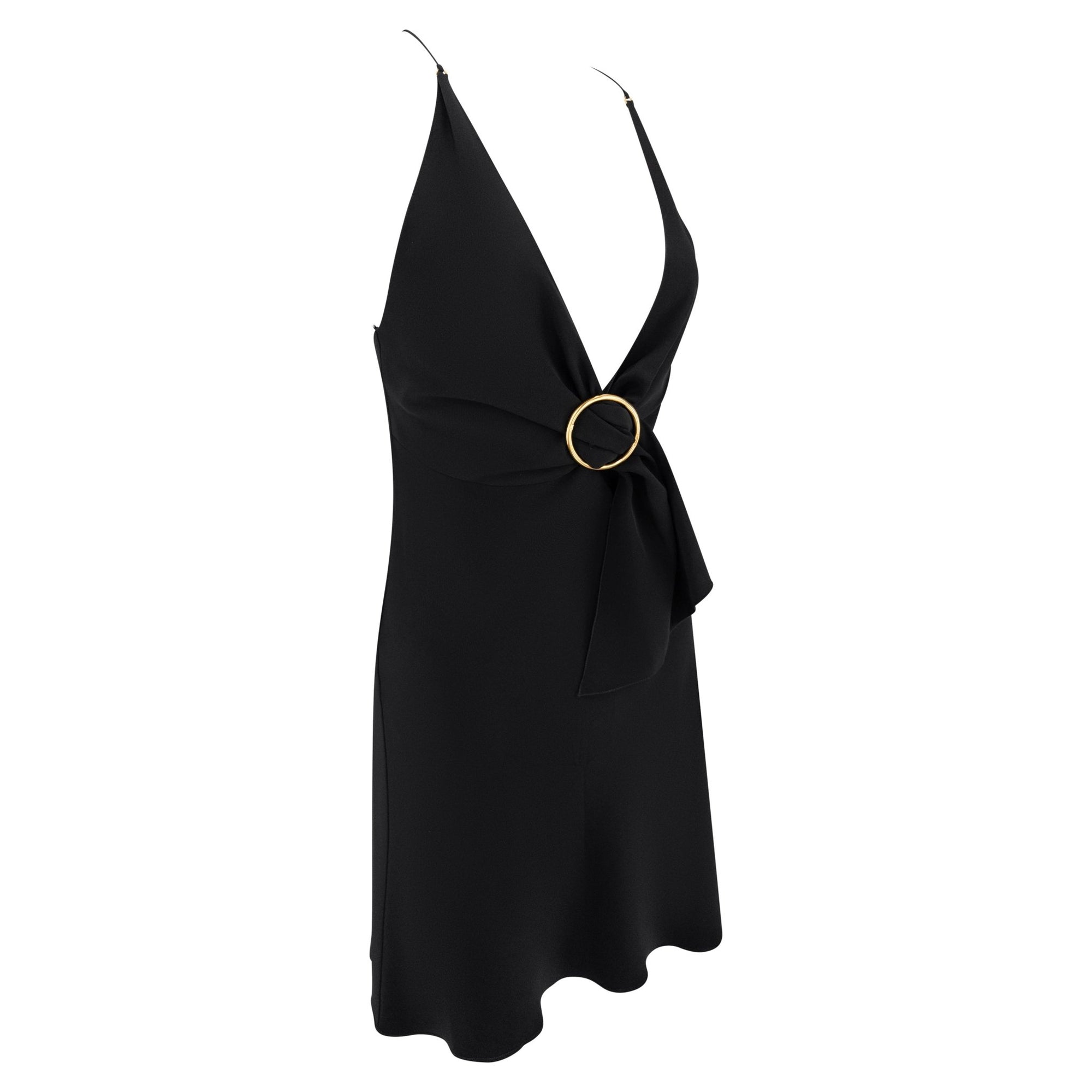 Early 2000s Prada Black Silk Gold Buckle Detail Mini Slip Dress - RealList