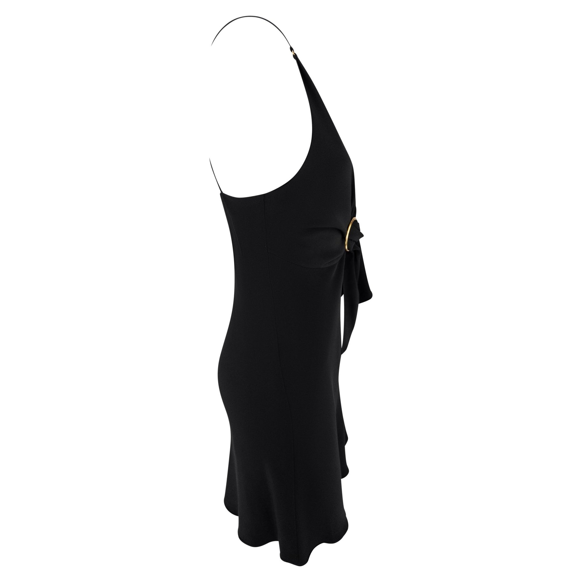 Early 2000s Prada Black Silk Gold Buckle Detail Mini Slip Dress - RealList