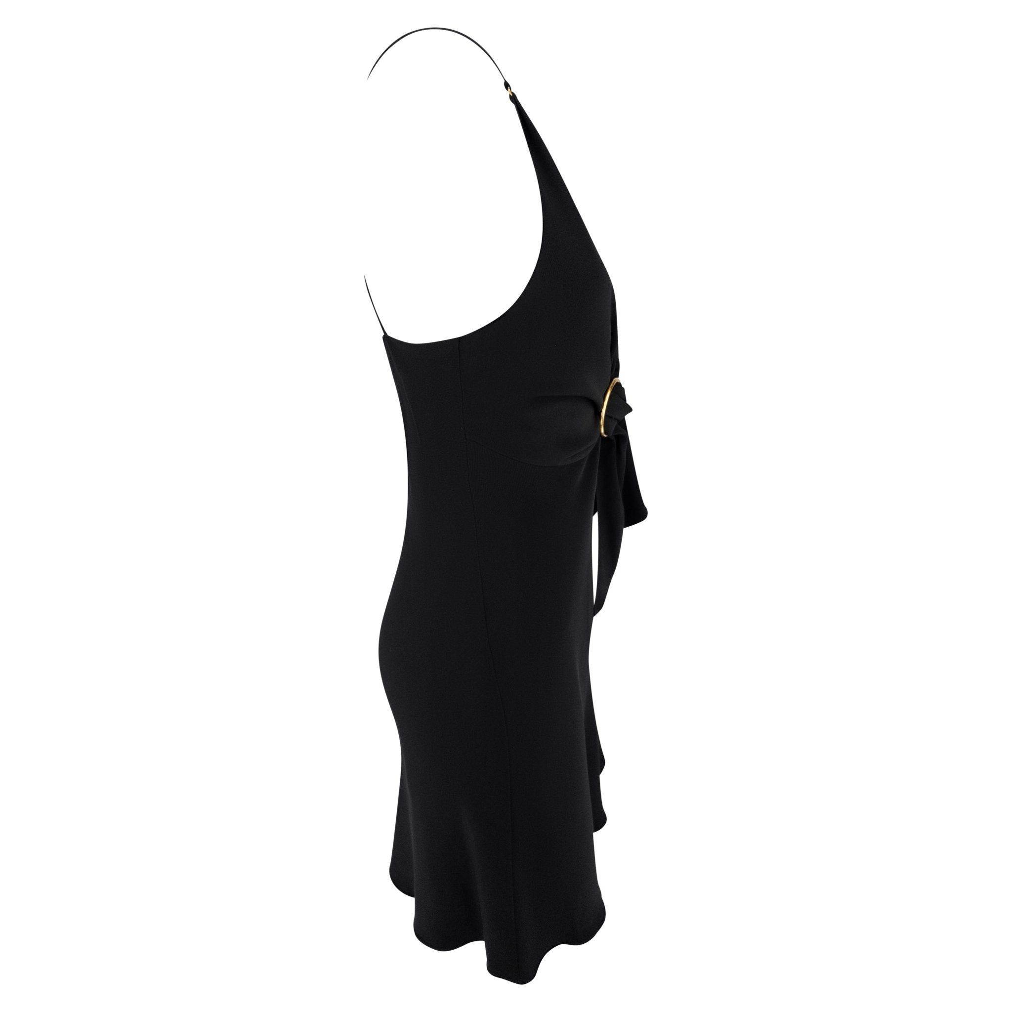 Early 2000s Prada Black Silk Gold Buckle Detail Mini Slip Dress - RealList