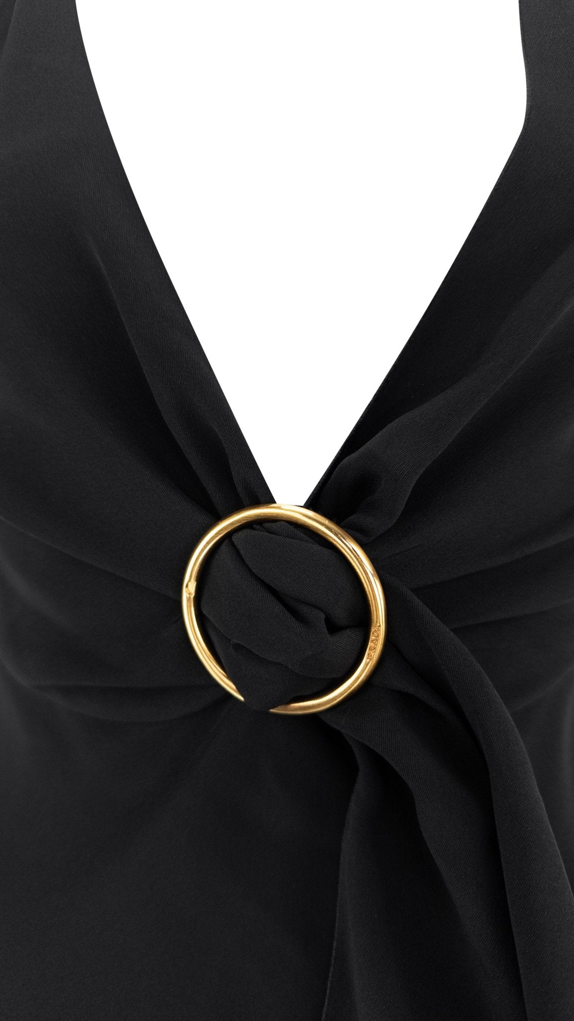 Early 2000s Prada Black Silk Gold Buckle Detail Mini Slip Dress - RealList