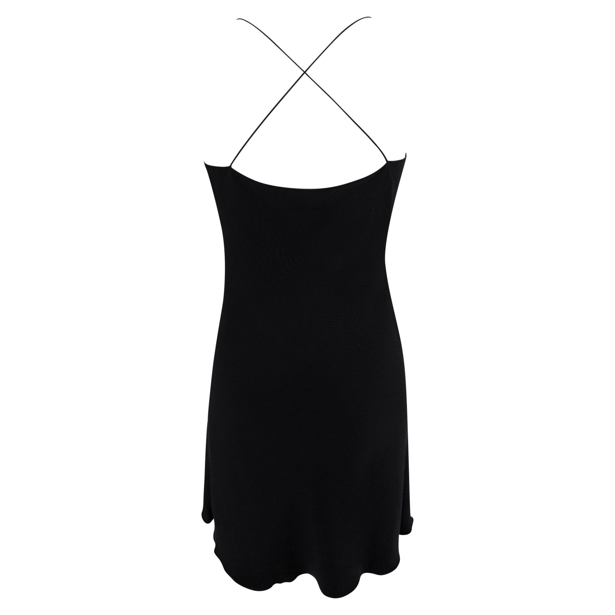 Early 2000s Prada Black Silk Gold Buckle Detail Mini Slip Dress - RealList