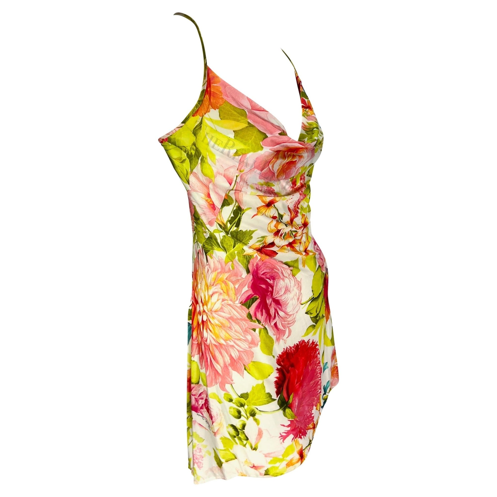 Early 2000s Roberto Cavalli Pink Floral Slip Mini Dress - RealList