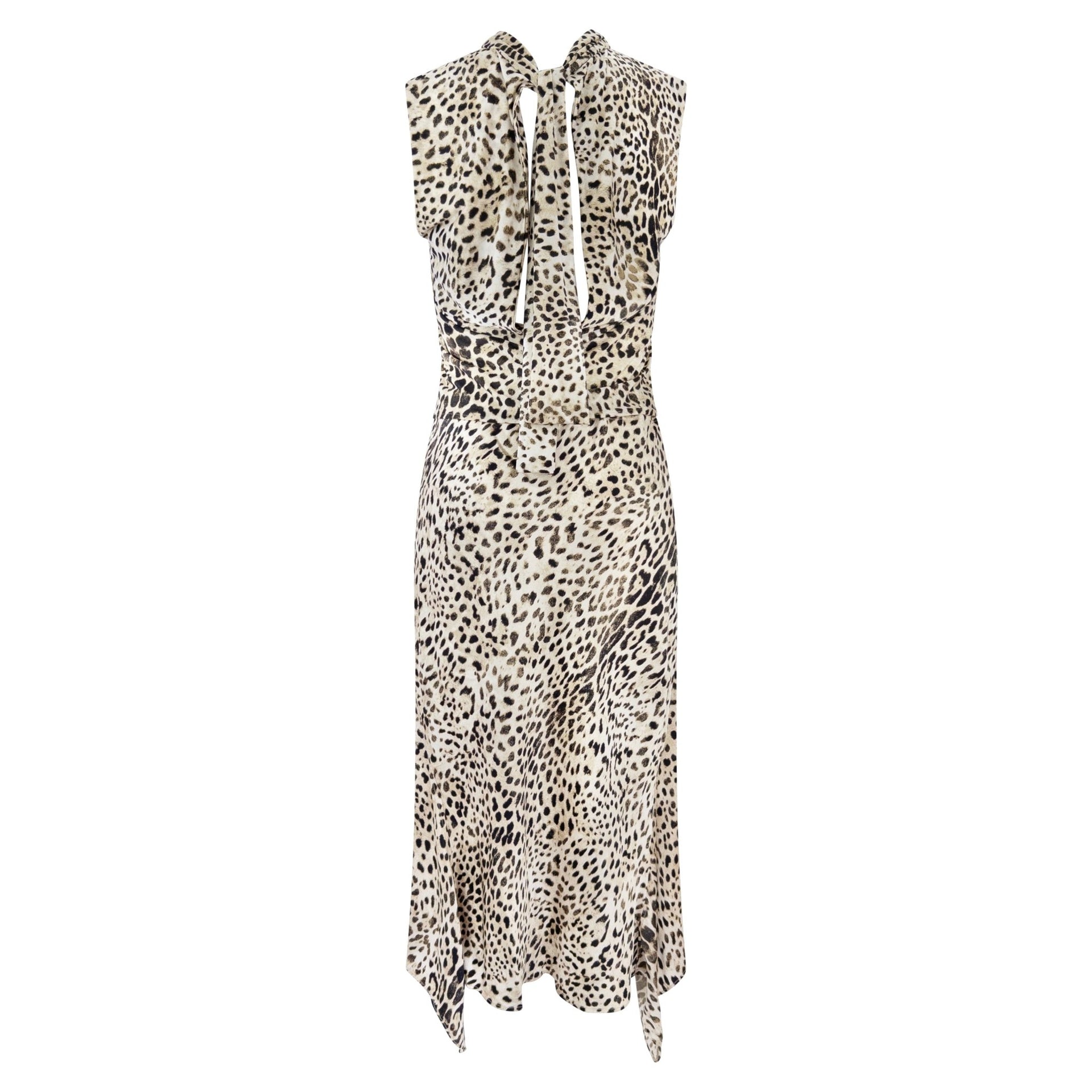 Early 2000s Roberto Cavalli White Leopard Print Satin Bodycon Skirt Top Set - RealList