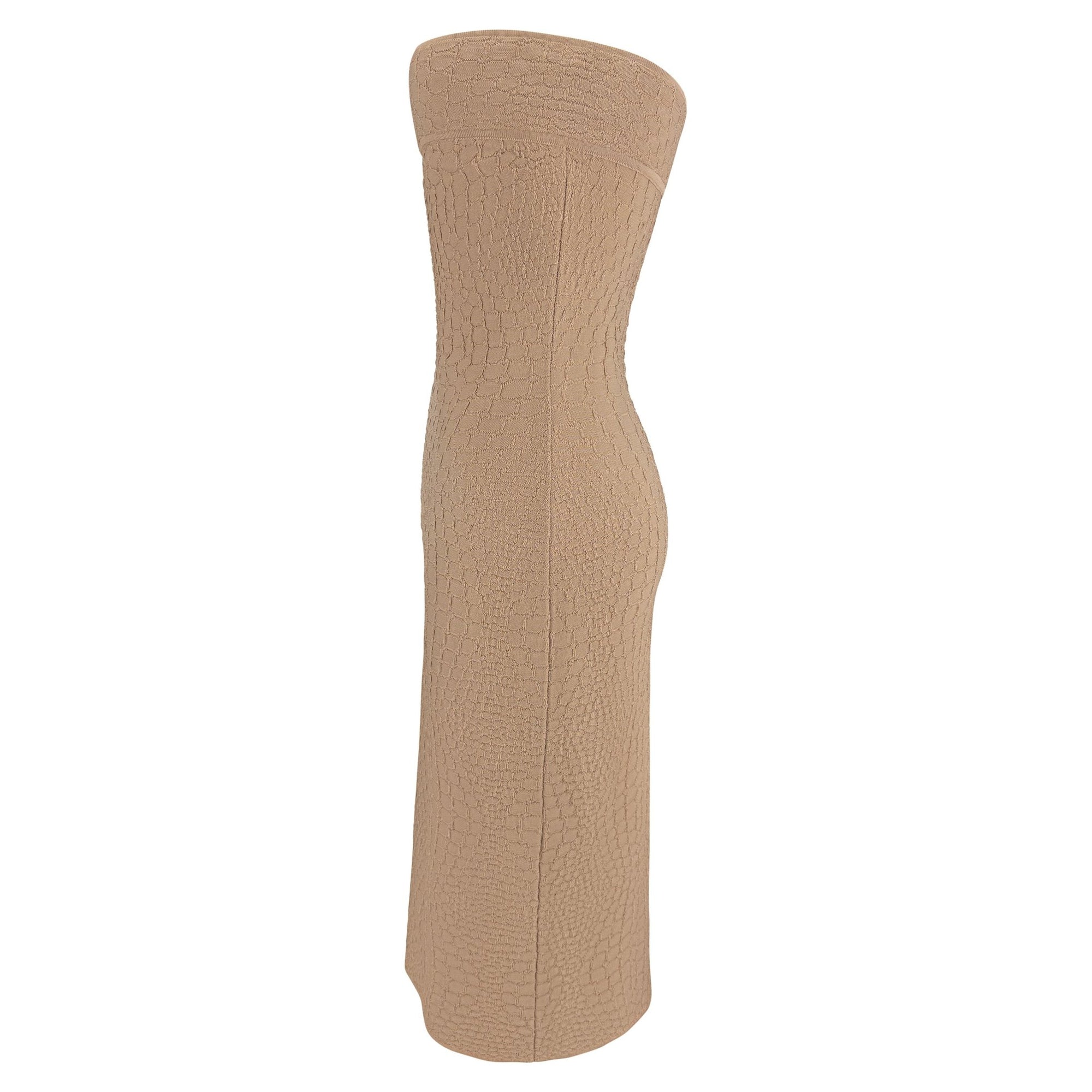 Early 2000s Thierry Mugler Tan Stretch Knit Snakeskin Textured Tube Dress - RealList