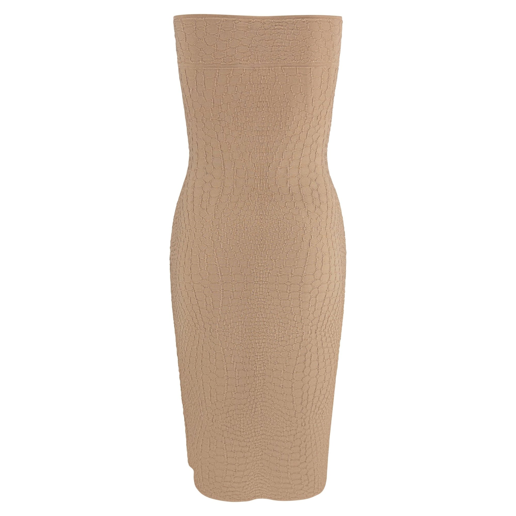 Early 2000s Thierry Mugler Tan Stretch Knit Snakeskin Textured Tube Dress - RealList