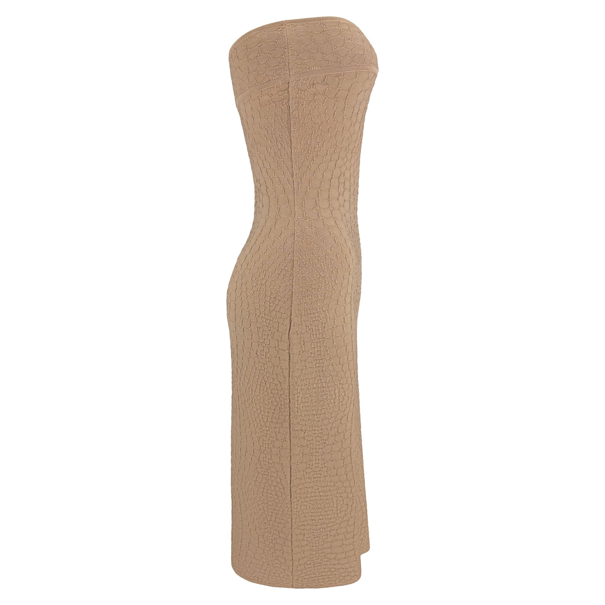 Early 2000s Thierry Mugler Tan Stretch Knit Snakeskin Textured Tube Dress - RealList