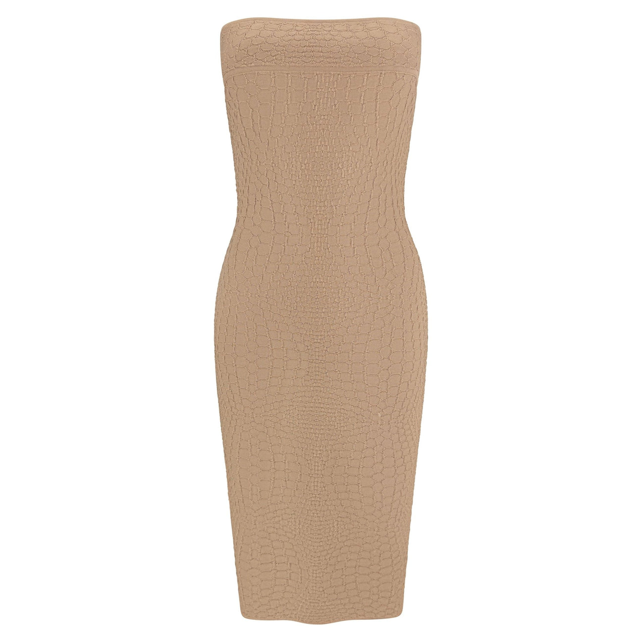 Early 2000s Thierry Mugler Tan Stretch Knit Snakeskin Textured Tube Dress - RealList