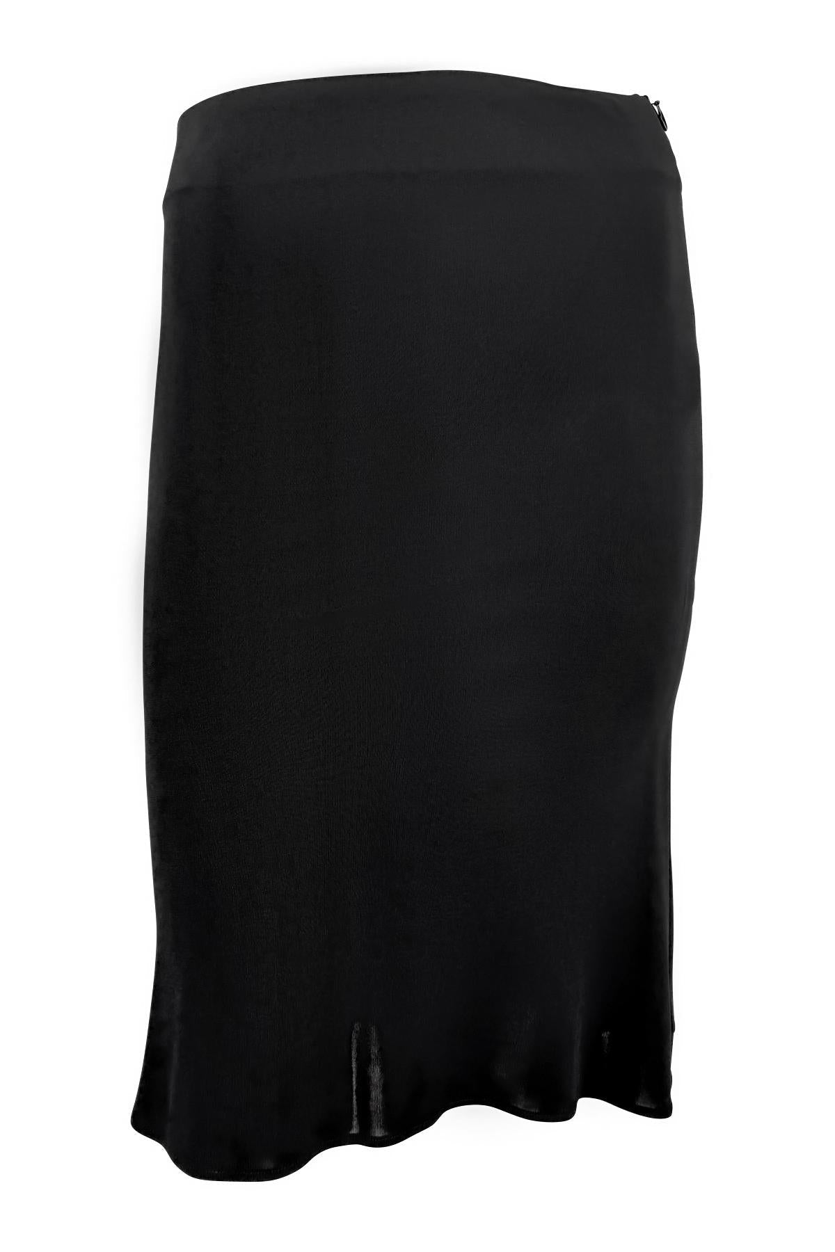 Early 2000s Yigal Azrouël Black Bodycon Stretch Chiffon Panel Midi Skirt - RealList