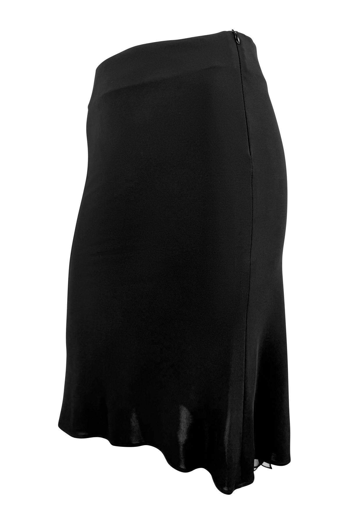 Early 2000s Yigal Azrouël Black Bodycon Stretch Chiffon Panel Midi Skirt - RealList