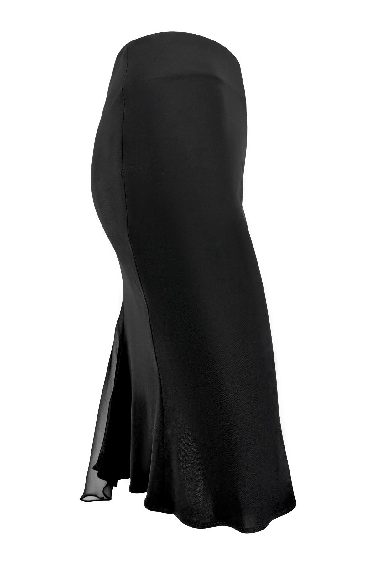 Early 2000s Yigal Azrouël Black Bodycon Stretch Chiffon Panel Midi Skirt - RealList