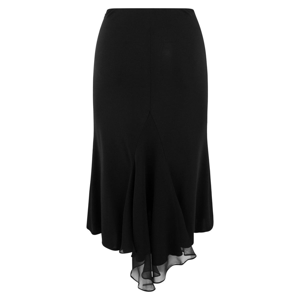 Early 2000s Yigal Azrouël Black Bodycon Stretch Chiffon Panel Midi Skirt - RealList