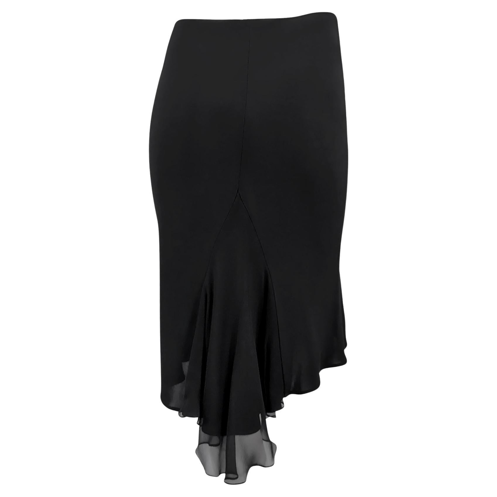 Early 2000s Yigal Azrouël Black Bodycon Stretch Chiffon Panel Midi Skirt - RealList