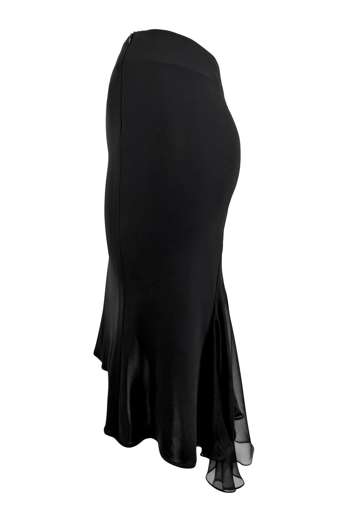 Early 2000s Yigal Azrouël Black Bodycon Stretch Chiffon Panel Midi Skirt - RealList