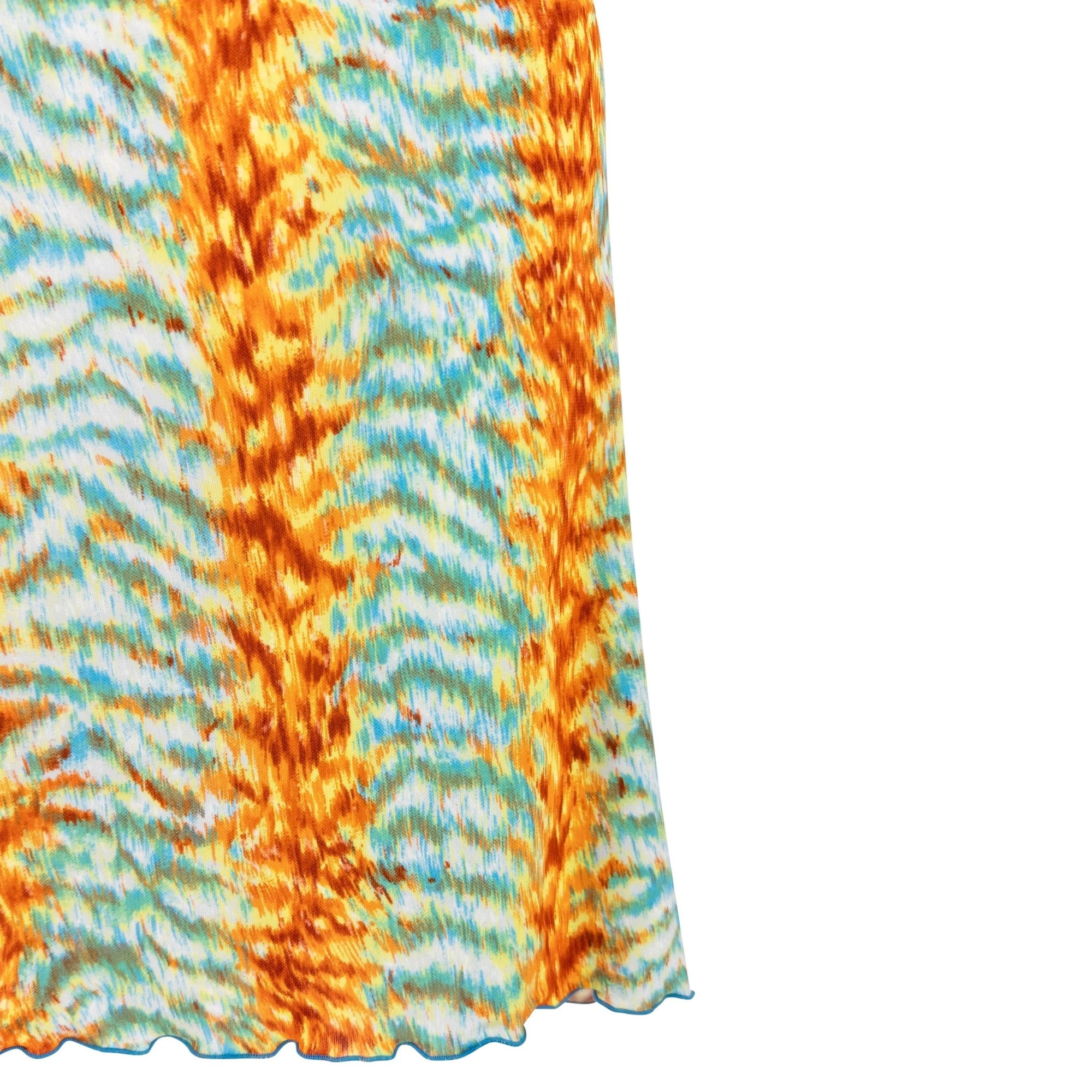Early 2000s Yigal Azrouël Blue Orange Abstract Print Backless Mini Dress - RealList