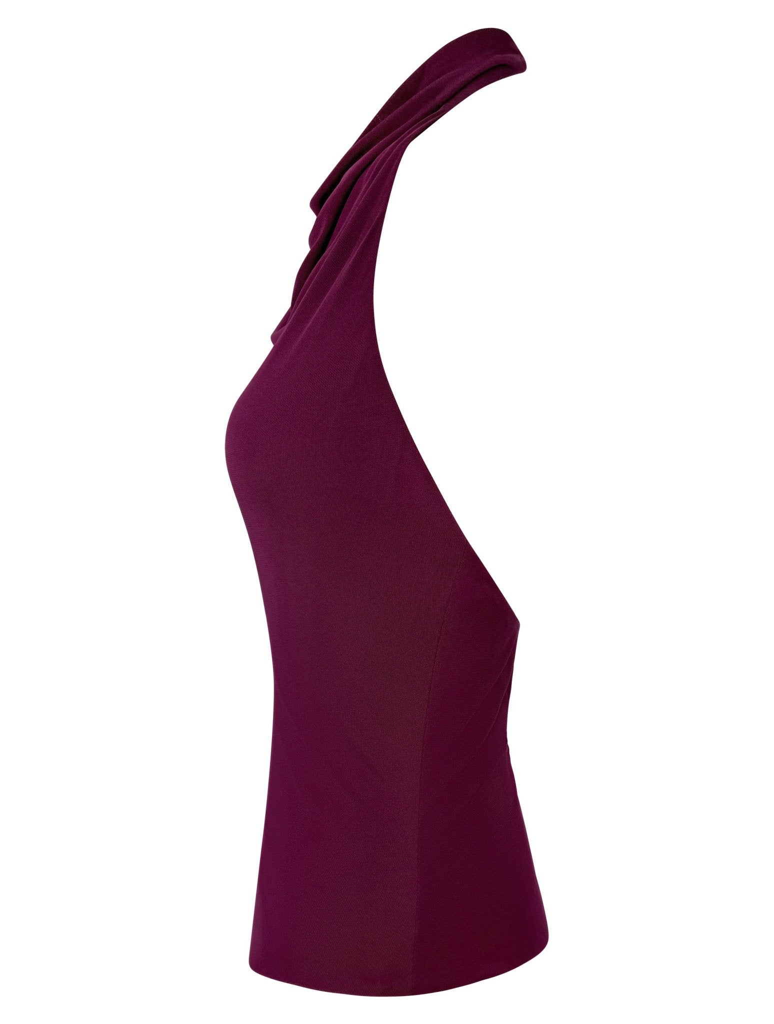 Early 2000s Yigal Azrouël Burgundy Backless Stretch Halter Top - RealList