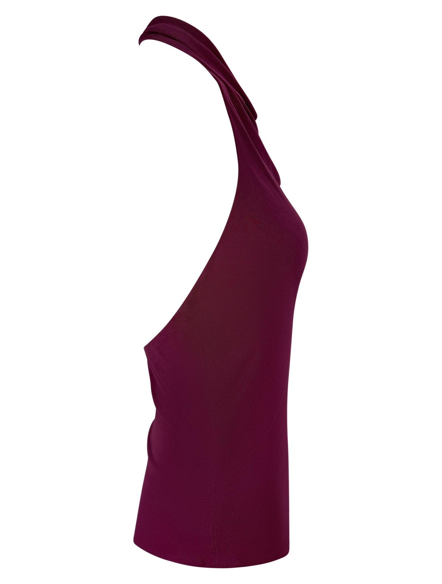 Early 2000s Yigal Azrouël Burgundy Backless Stretch Halter Top - RealList
