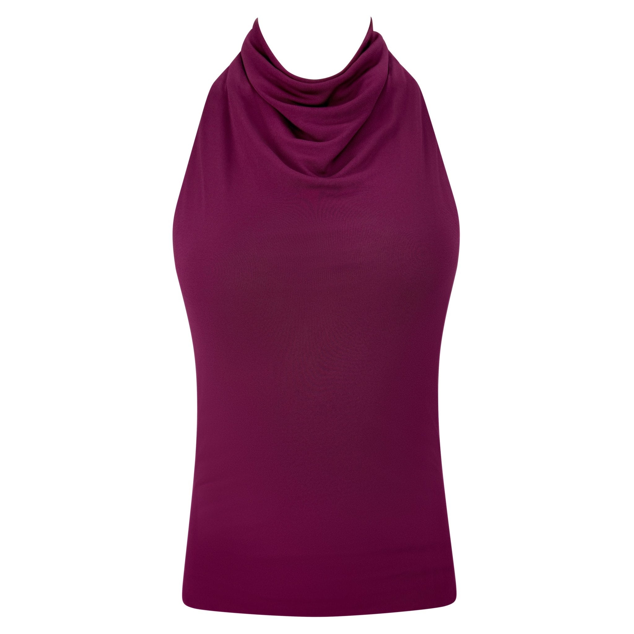 Early 2000s Yigal Azrouël Burgundy Backless Stretch Halter Top - RealList