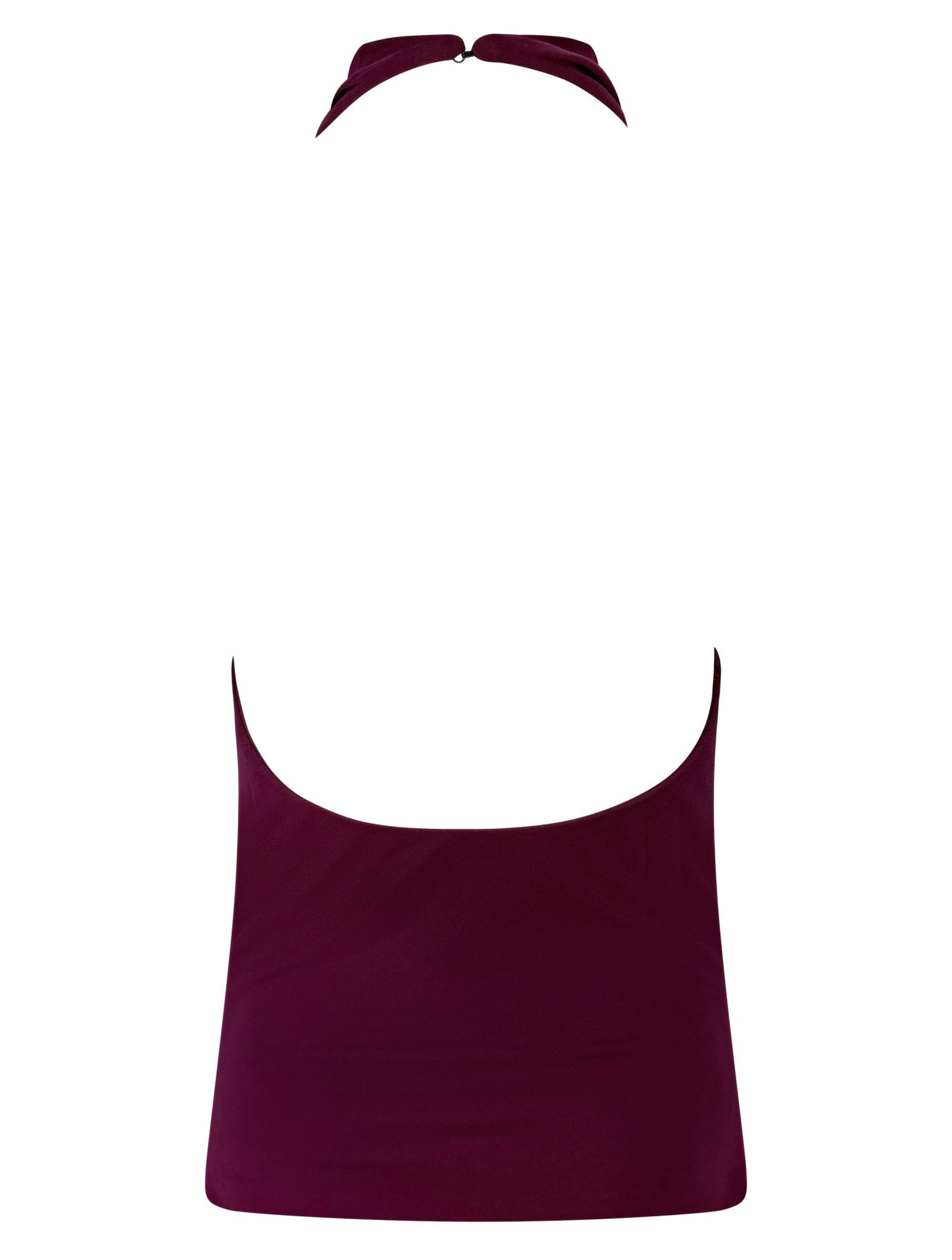 Early 2000s Yigal Azrouël Burgundy Backless Stretch Halter Top - RealList