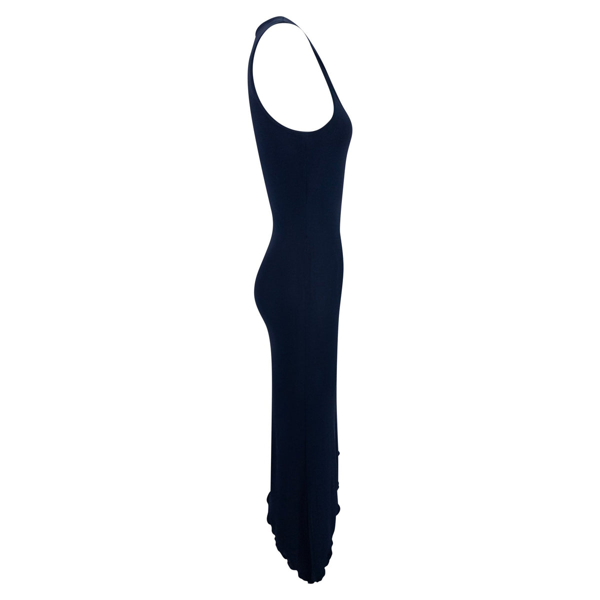 Early 2000s Yigal Azrouël Navy Blue Viscose Asymmetric Tie Dress - RealList