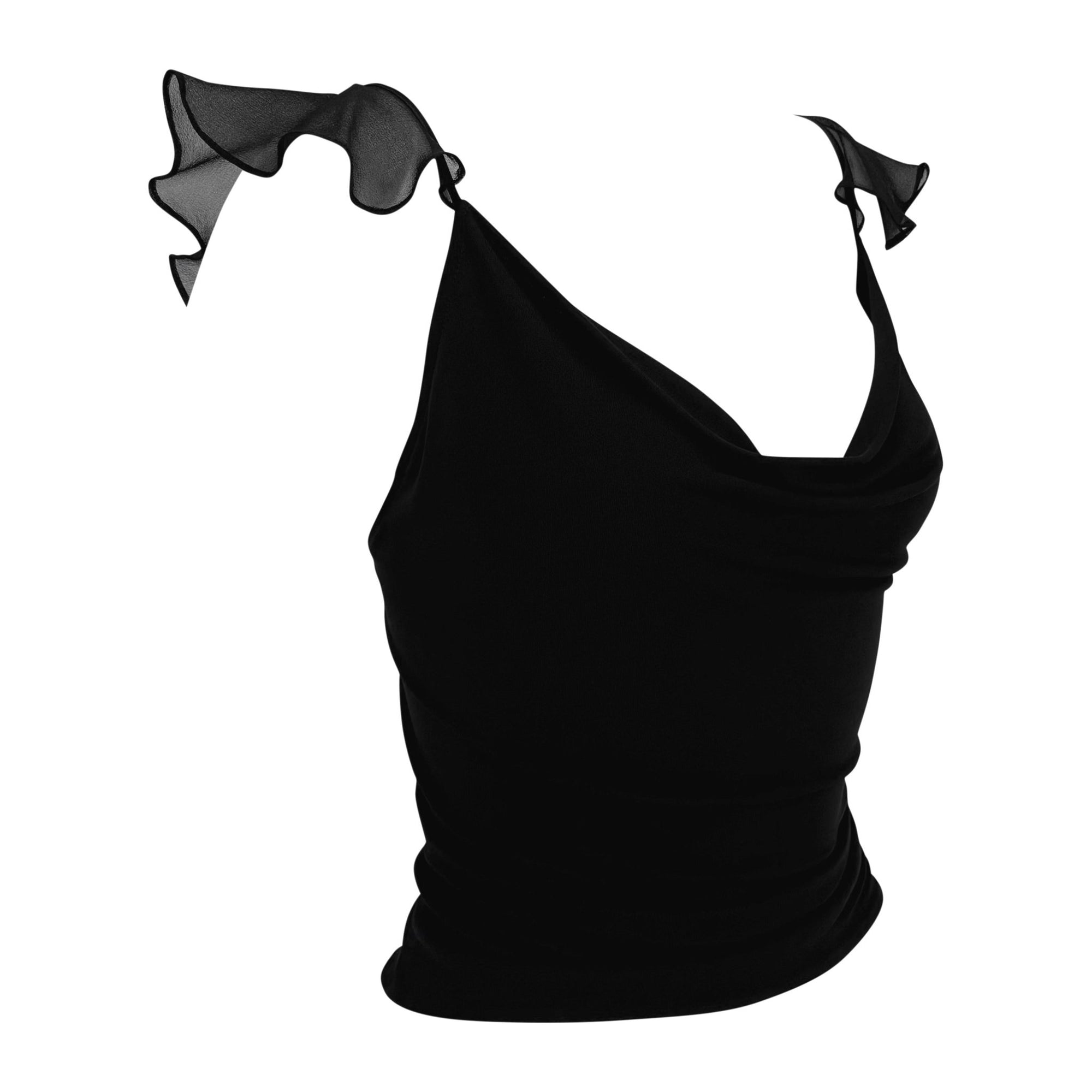 Early 2000s Yigal Azrouël Ruffle Chiffon Backless Stretch Cowl Tank Top - RealList