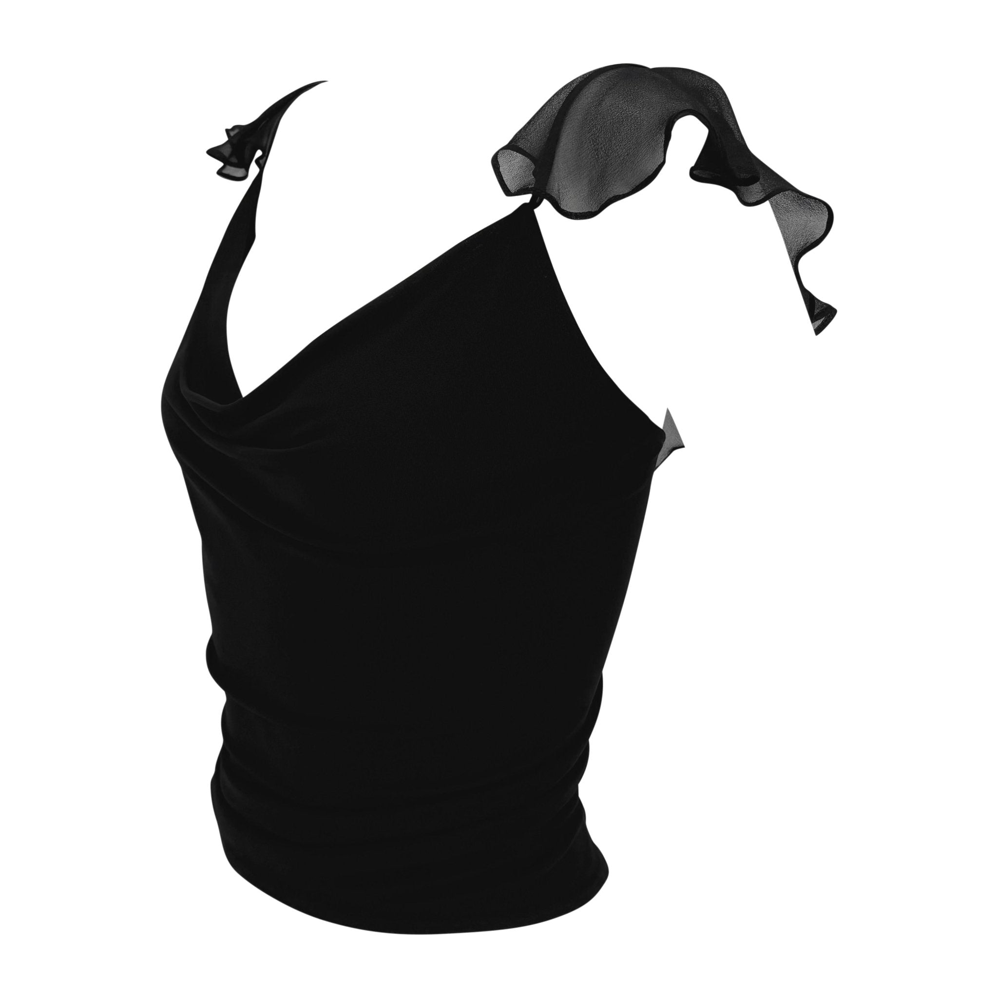 Early 2000s Yigal Azrouël Ruffle Chiffon Backless Stretch Cowl Tank Top - RealList