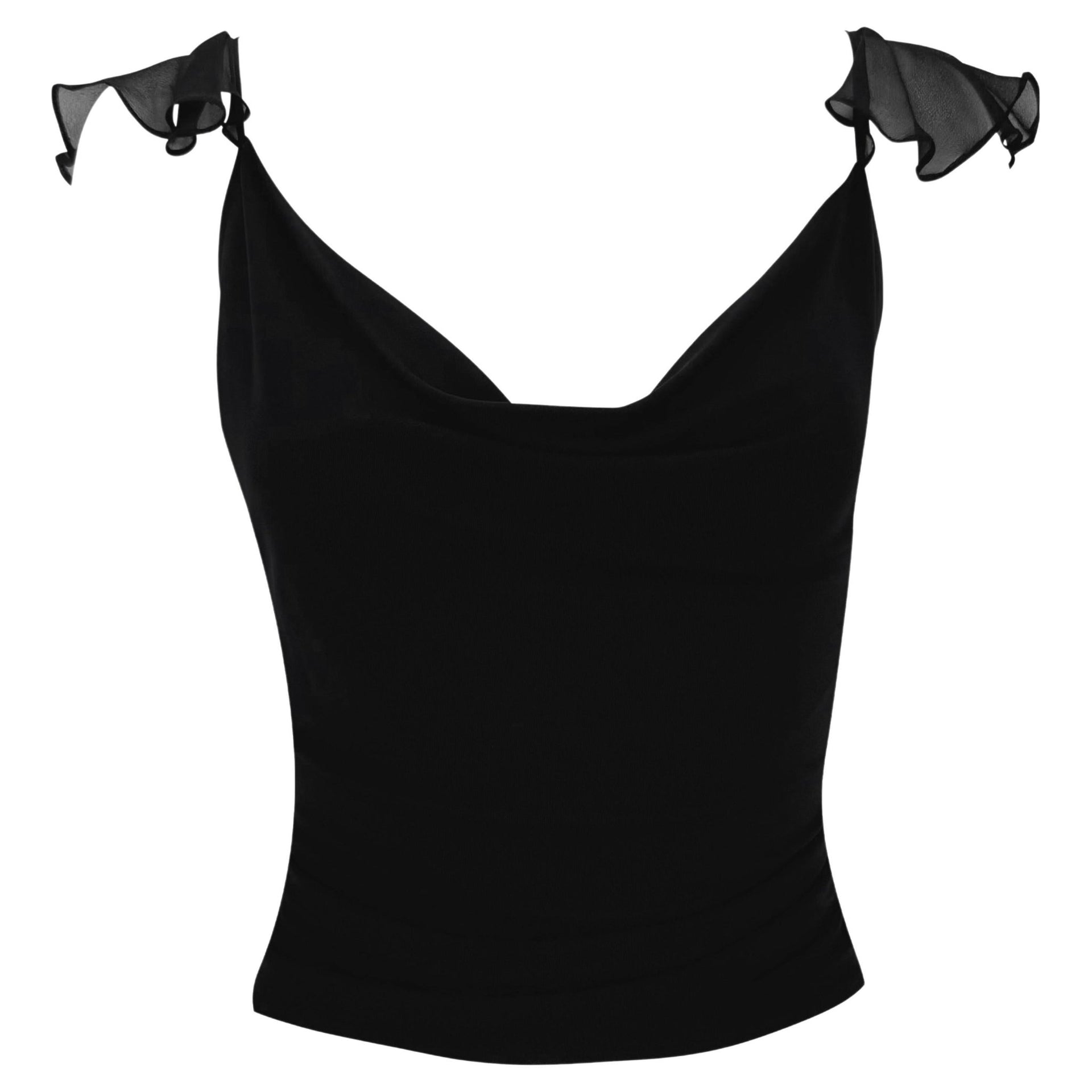 Early 2000s Yigal Azrouël Ruffle Chiffon Backless Stretch Cowl Tank Top - RealList