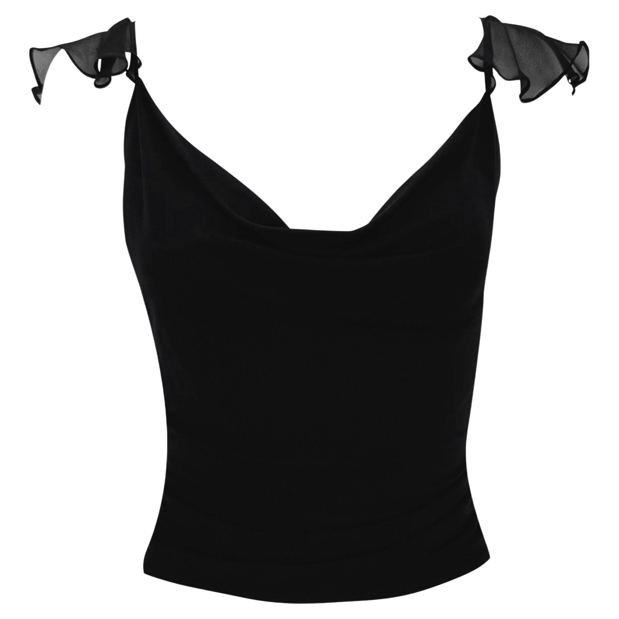 Early 2000s Yigal Azrouël Ruffle Chiffon Backless Stretch Cowl Tank Top - RealList