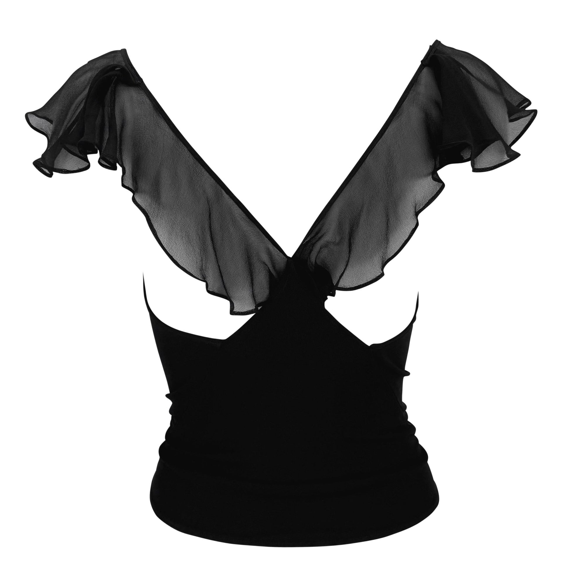 Early 2000s Yigal Azrouël Ruffle Chiffon Backless Stretch Cowl Tank Top - RealList