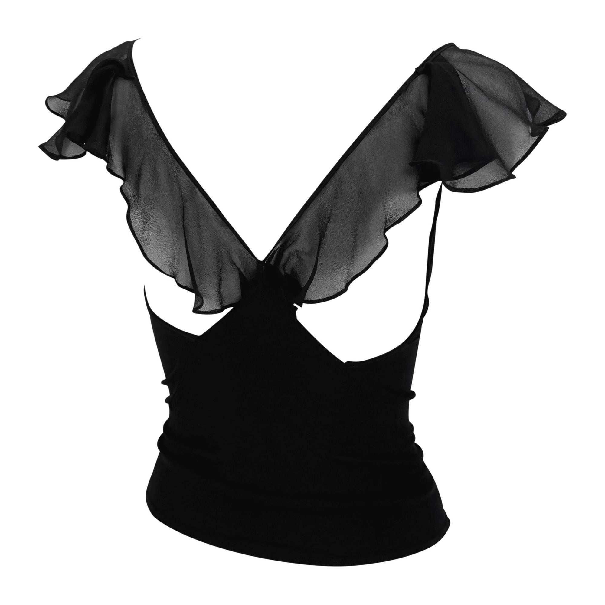 Early 2000s Yigal Azrouël Ruffle Chiffon Backless Stretch Cowl Tank Top - RealList