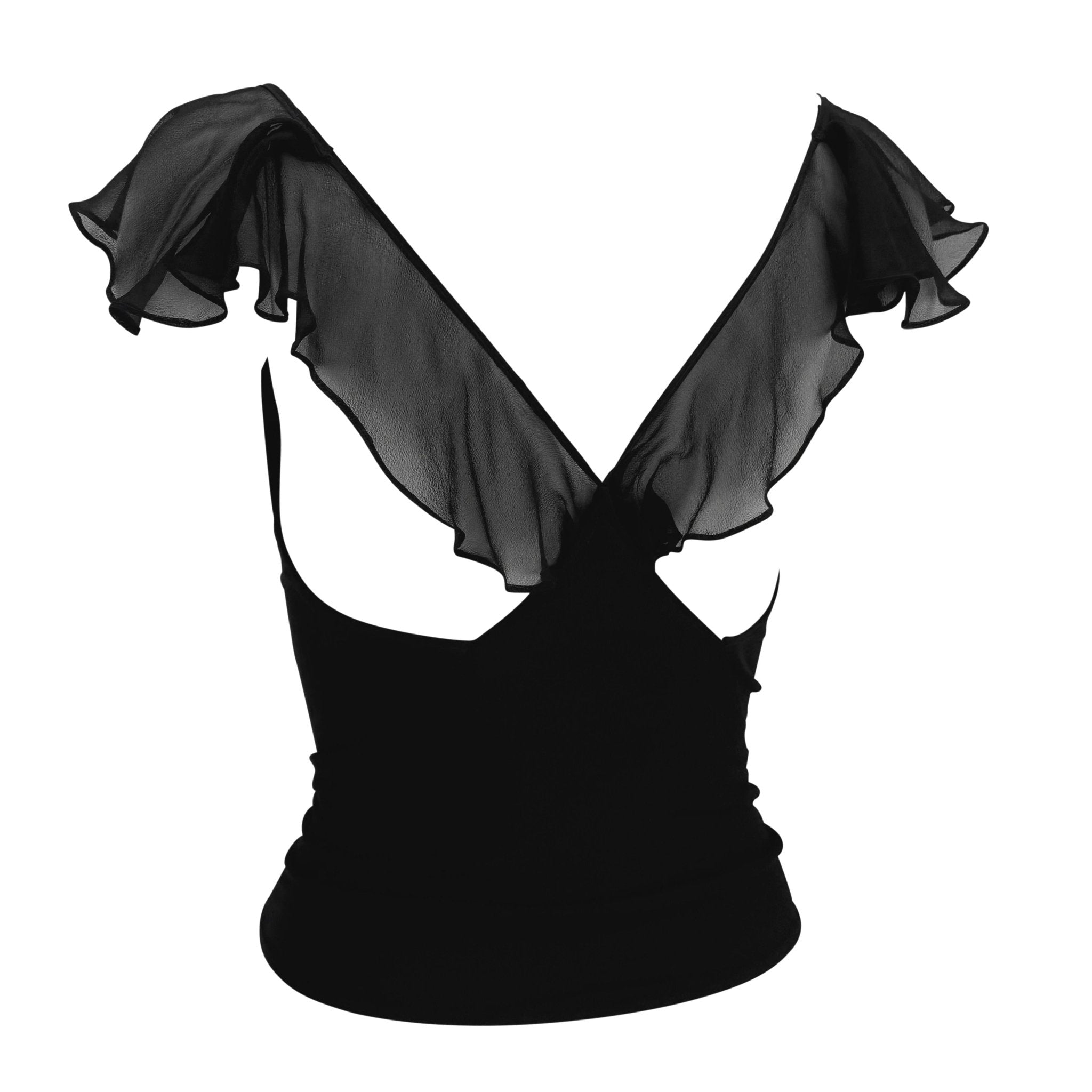 Early 2000s Yigal Azrouël Ruffle Chiffon Backless Stretch Cowl Tank Top - RealList