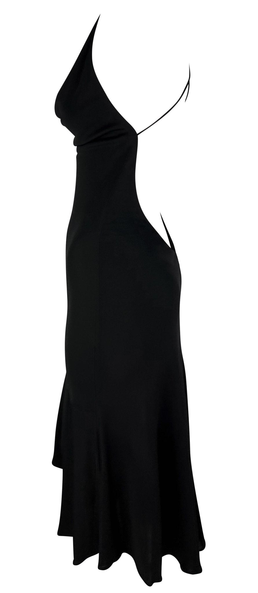 Early 2000s Yigal Azrouël Sheer Backless Black Cowl Neck Flare Dress - RealList