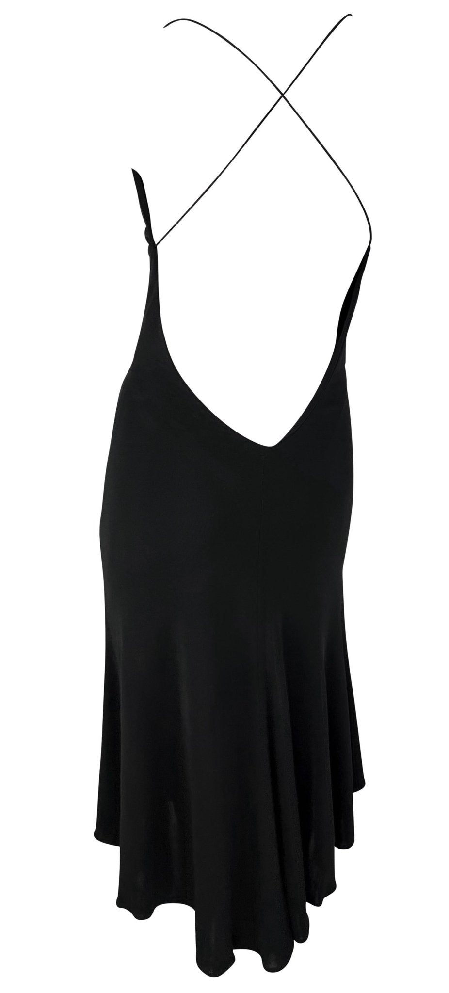 Early 2000s Yigal Azrouël Sheer Backless Black Cowl Neck Flare Dress - RealList