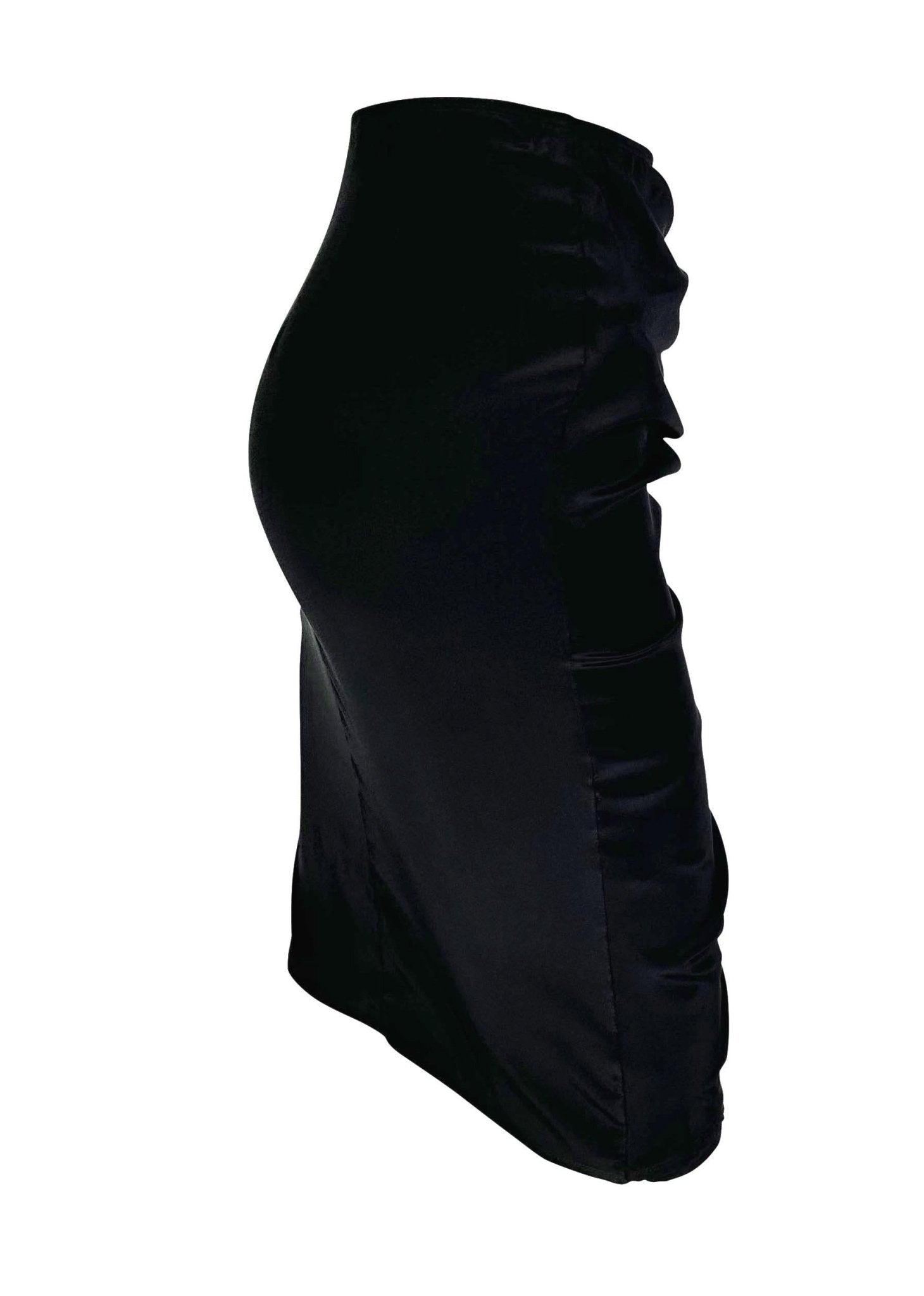 Early 2000s Yves Saint Laurent by Tom Ford Black Silk Ruffle Button Skirt - RealList