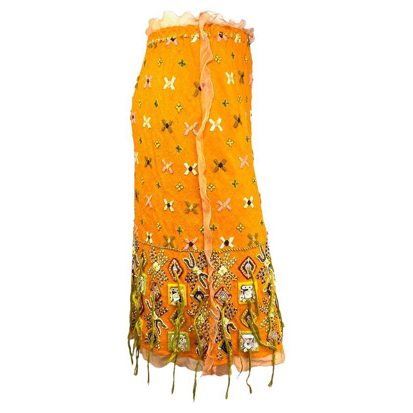 Fendi by Karl Lagerfeld Embroidered Beaded Orange Chiffon Skirt - RealList