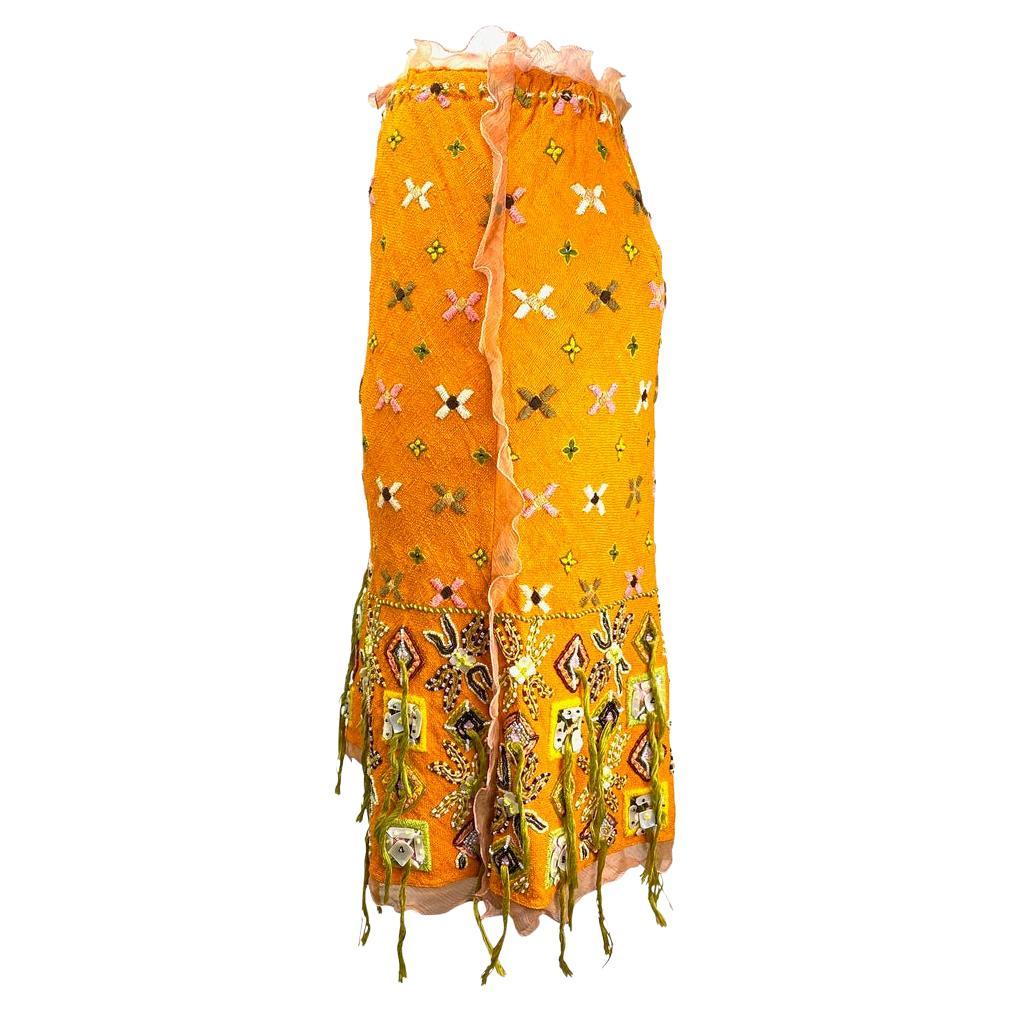 Fendi by Karl Lagerfeld Embroidered Beaded Orange Chiffon Skirt - RealList