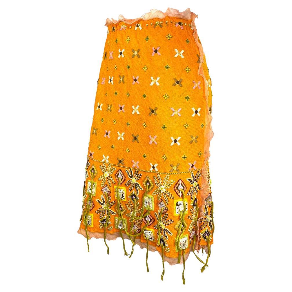 Fendi by Karl Lagerfeld Embroidered Beaded Orange Chiffon Skirt - RealList