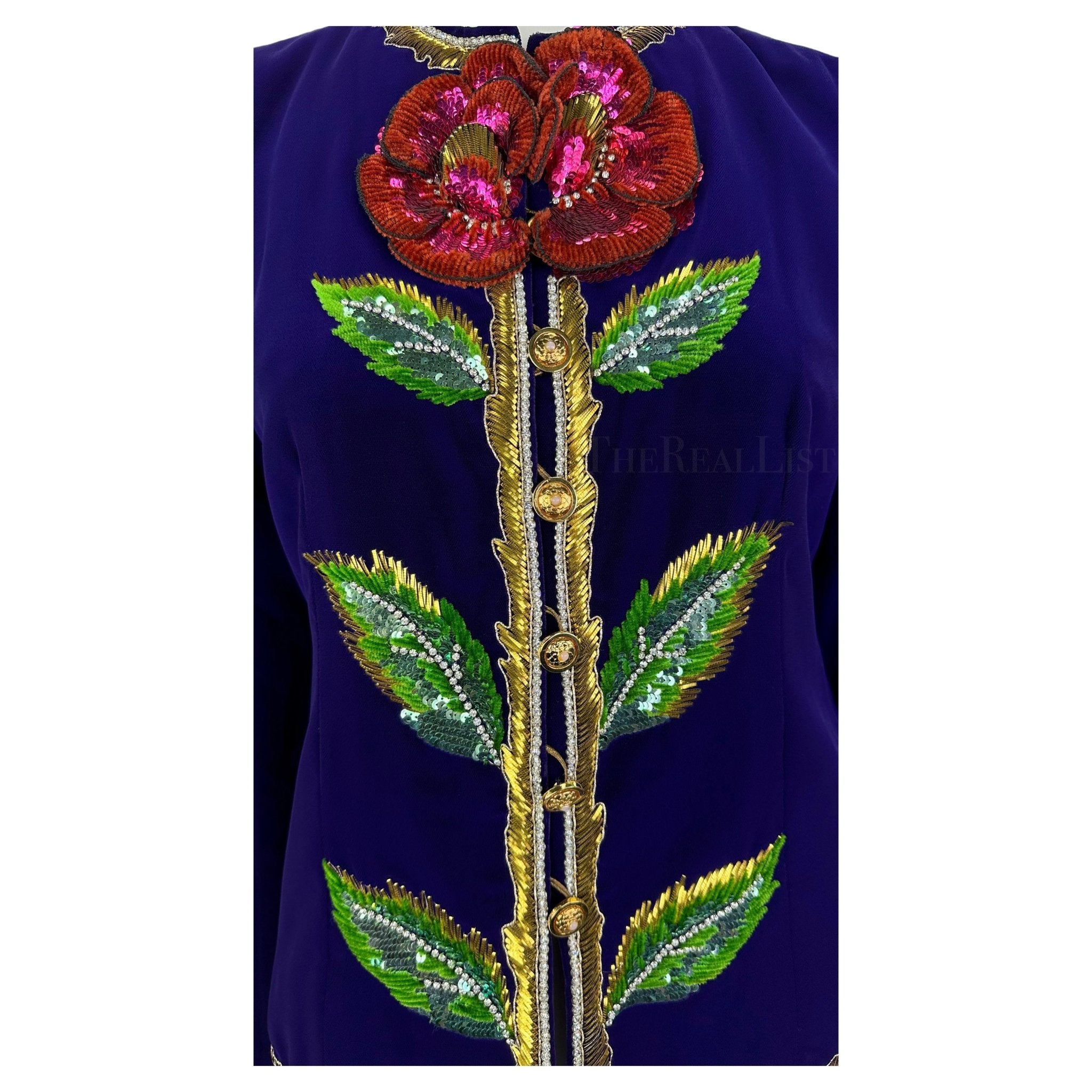 F/W 1978 Yves Saint Laurent Haute Couture Purple Lesage Embroidery Floral Jacket - RealList