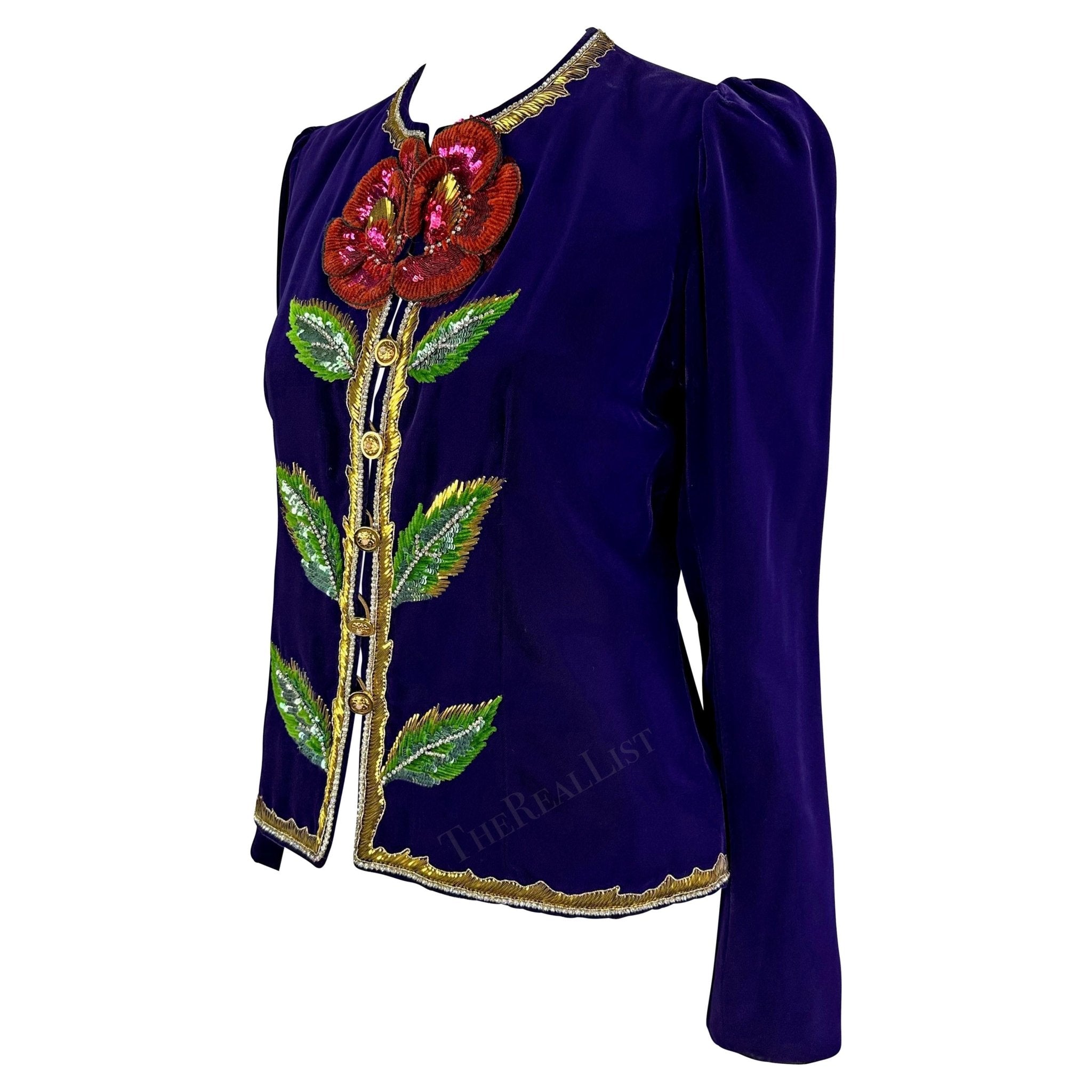 F/W 1978 Yves Saint Laurent Haute Couture Purple Lesage Embroidery Floral Jacket - RealList