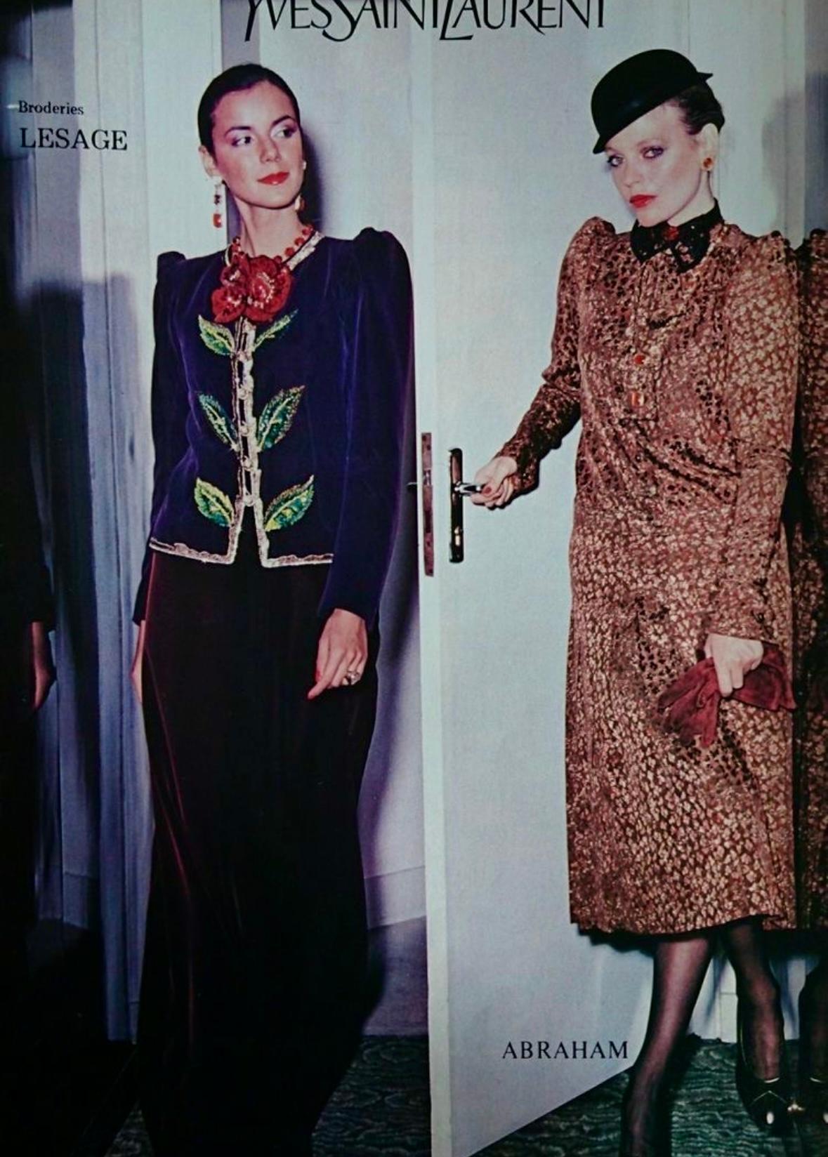 F/W 1978 Yves Saint Laurent Haute Couture Purple Lesage Embroidery Floral Jacket - RealList