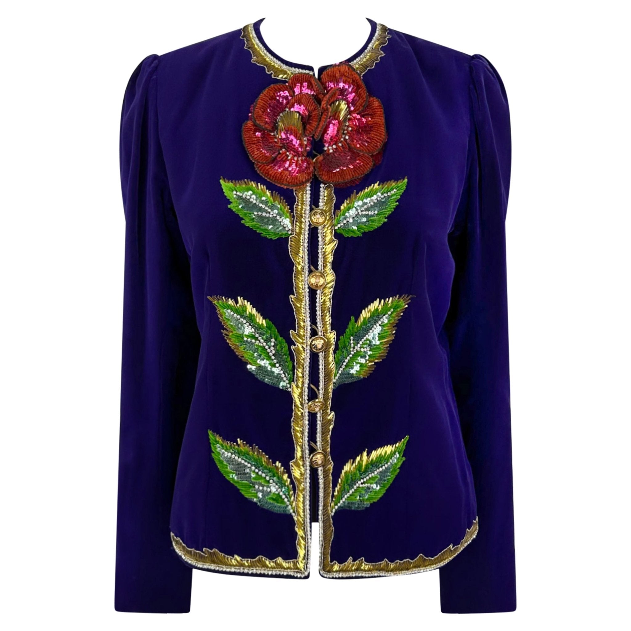F/W 1978 Yves Saint Laurent Haute Couture Purple Lesage Embroidery Floral Jacket - RealList