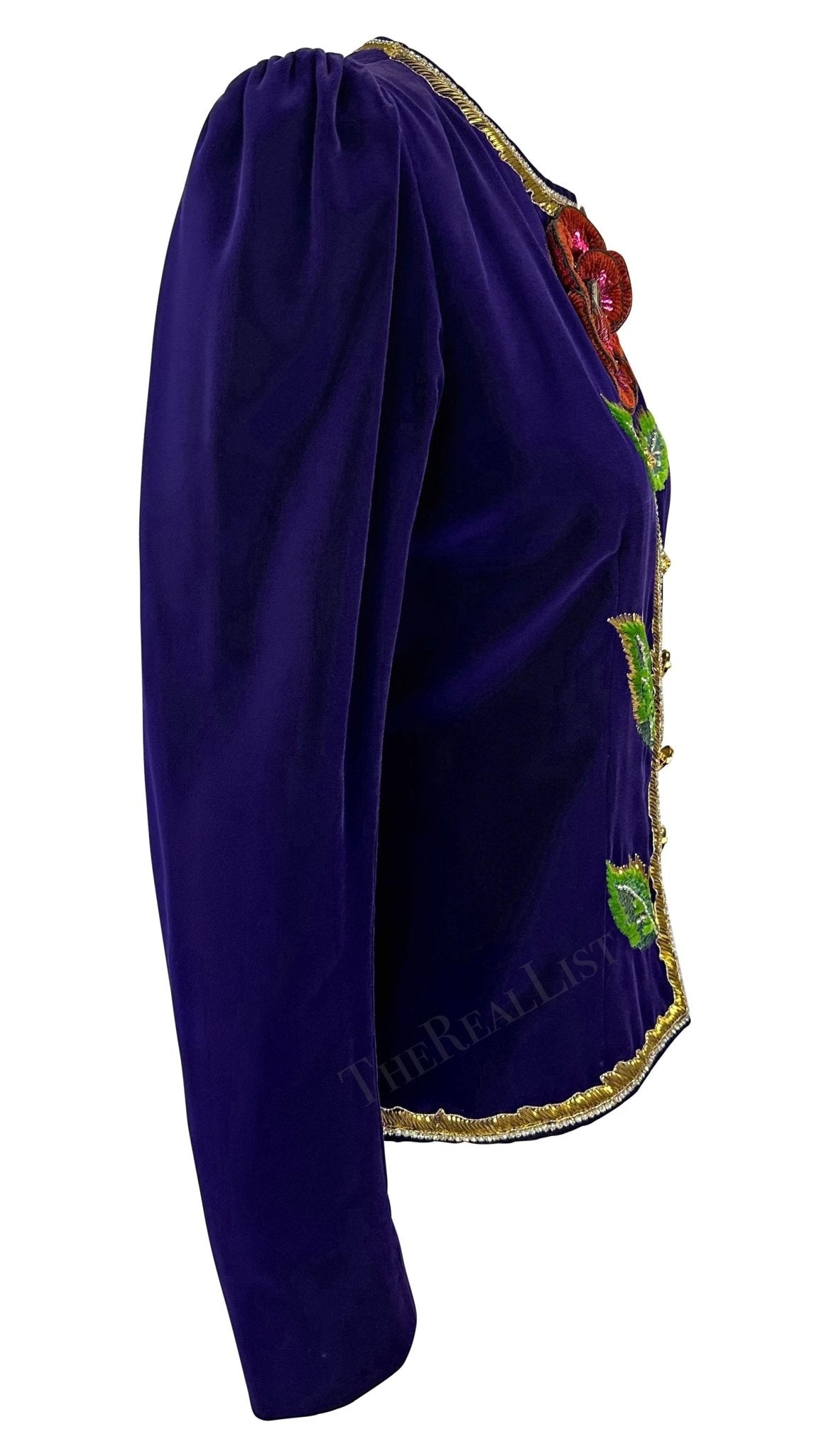F/W 1978 Yves Saint Laurent Haute Couture Purple Lesage Embroidery Floral Jacket - RealList