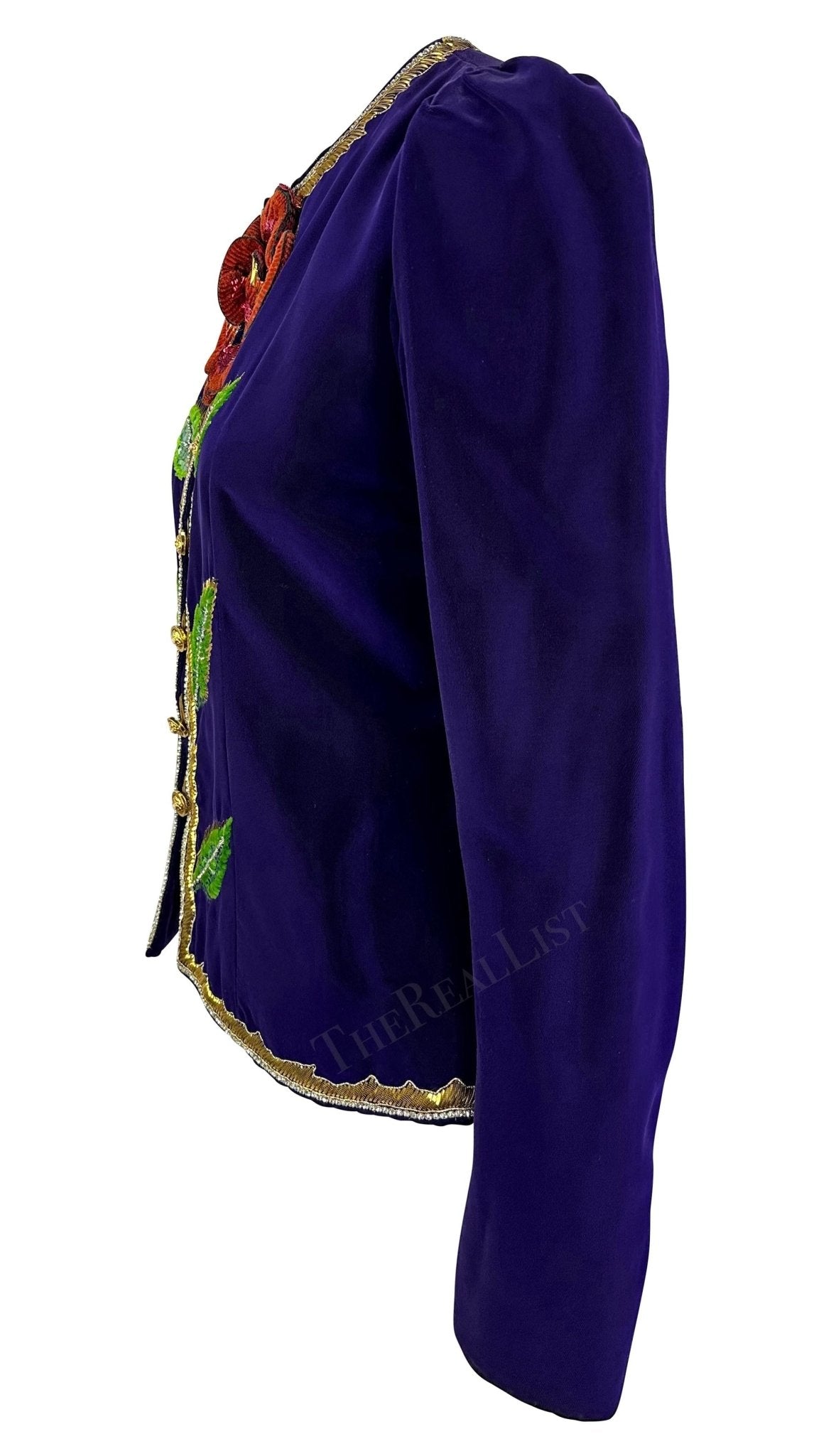 F/W 1978 Yves Saint Laurent Haute Couture Purple Lesage Embroidery Floral Jacket - RealList