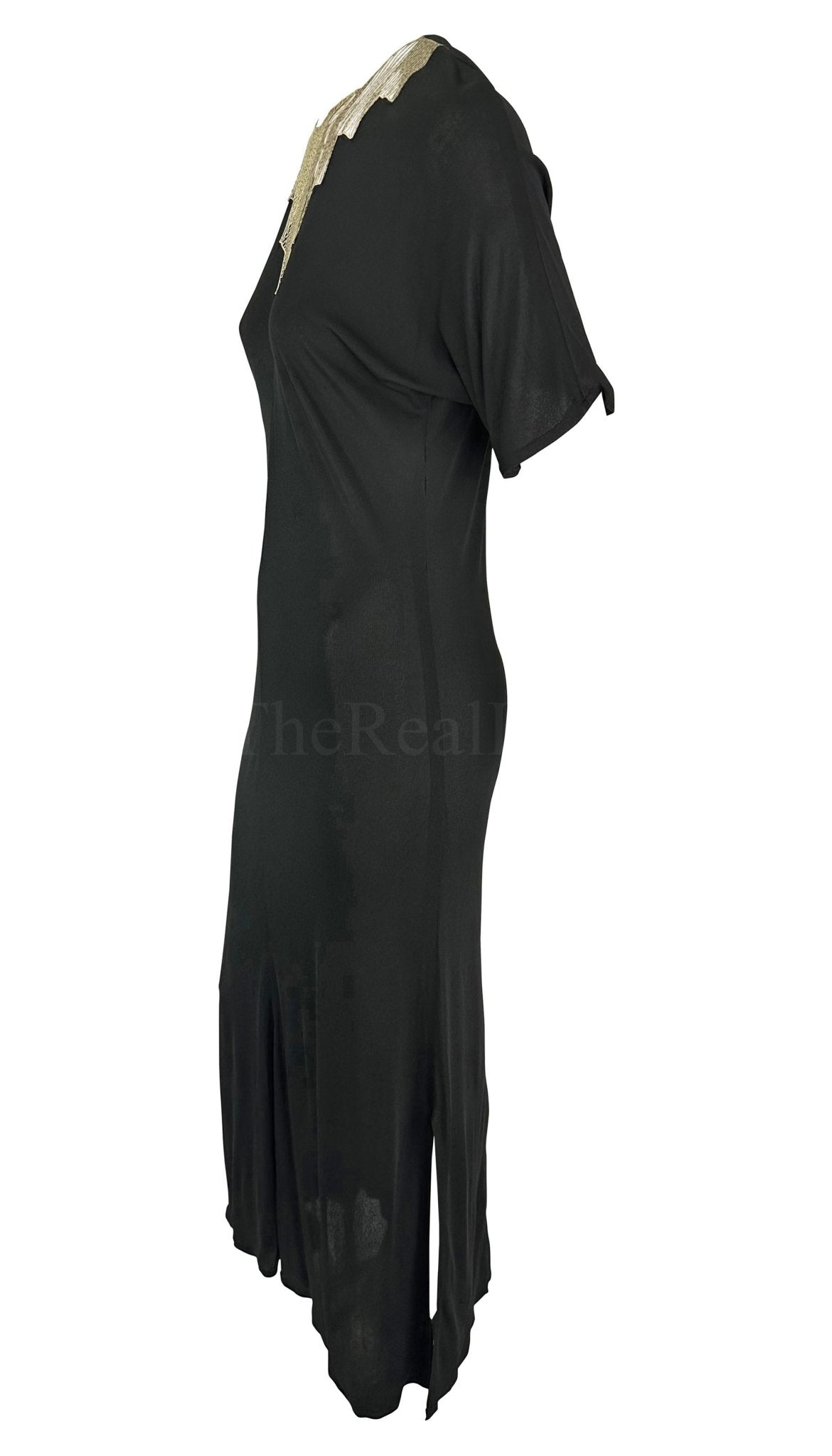 F/W 1979 Chloé by Karl Lagerfeld Runway Black Geometric Embroidery Gown - RealList