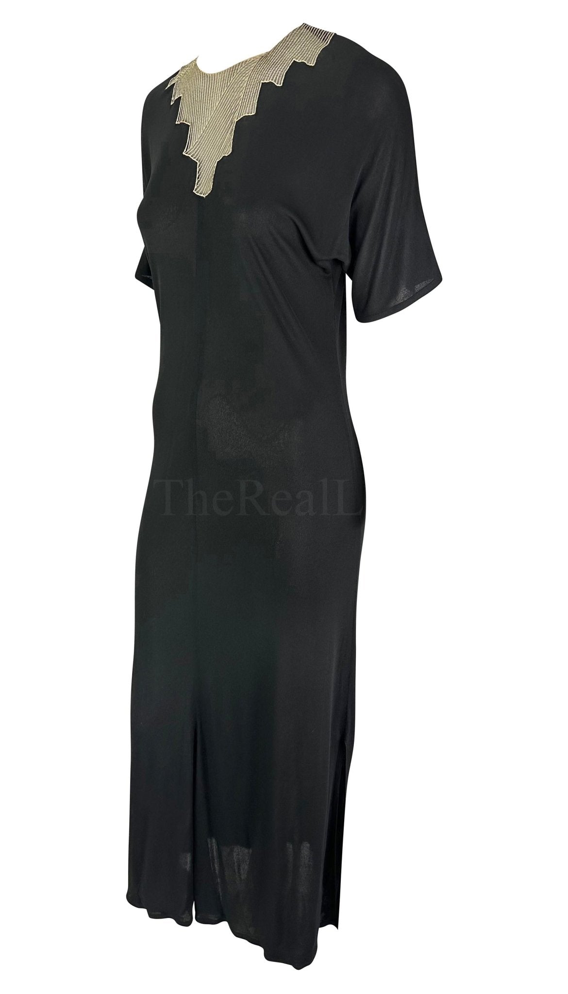 F/W 1979 Chloé by Karl Lagerfeld Runway Black Geometric Embroidery Gown - RealList