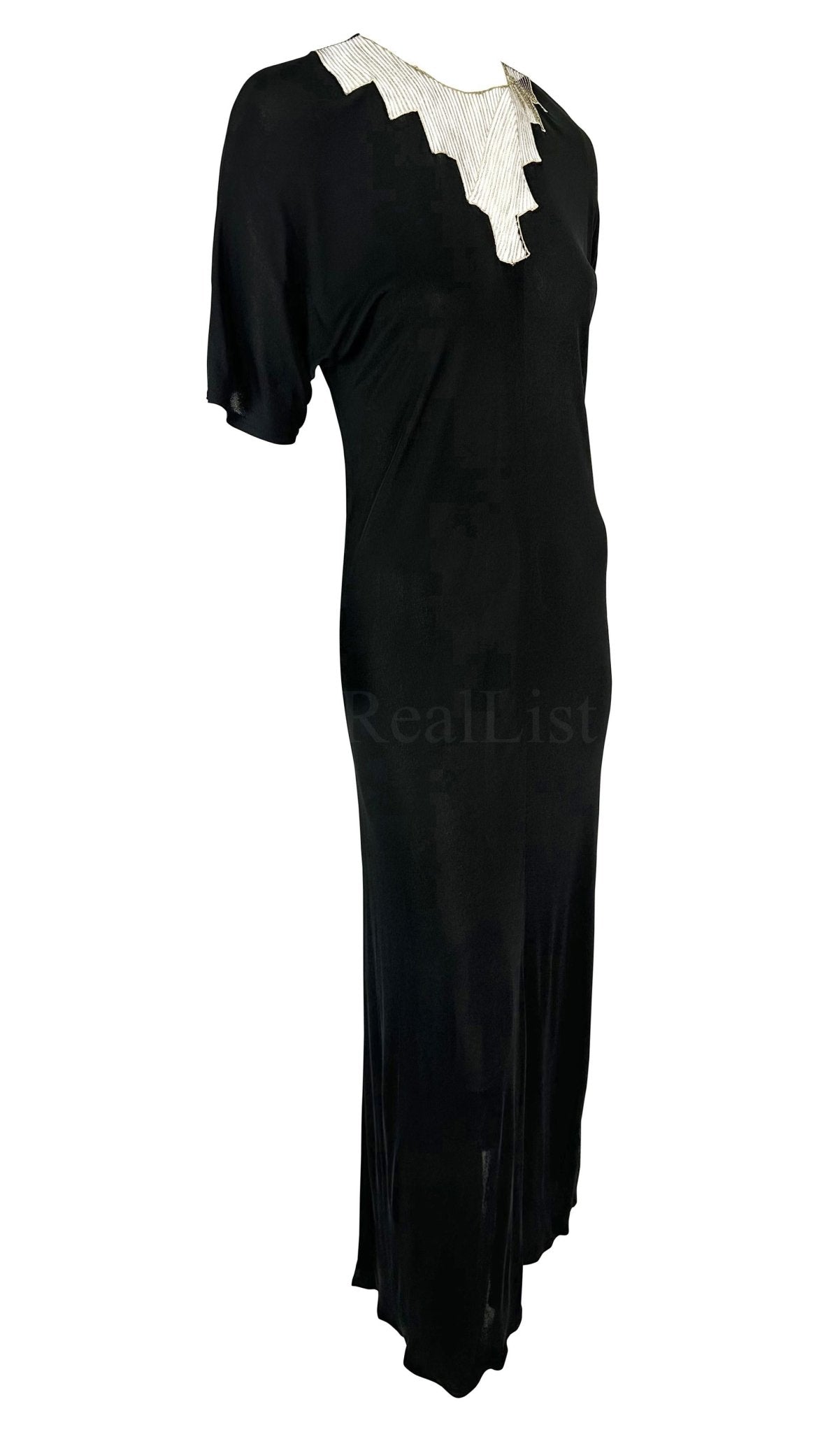 F/W 1979 Chloé by Karl Lagerfeld Runway Black Geometric Embroidery Gown - RealList