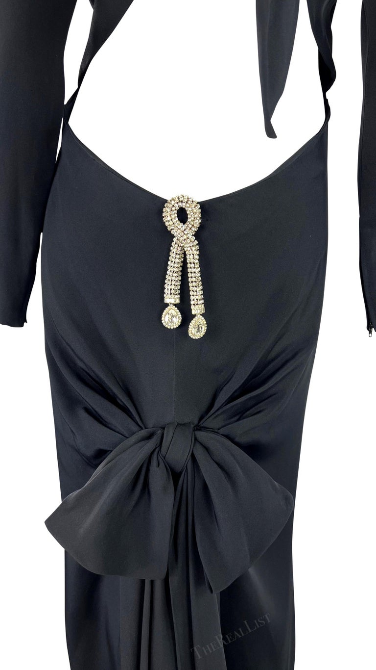 F/W 1983 Yves Saint Laurent Haute Couture Rhinestone Bow Backless Décolleté Gown - RealList